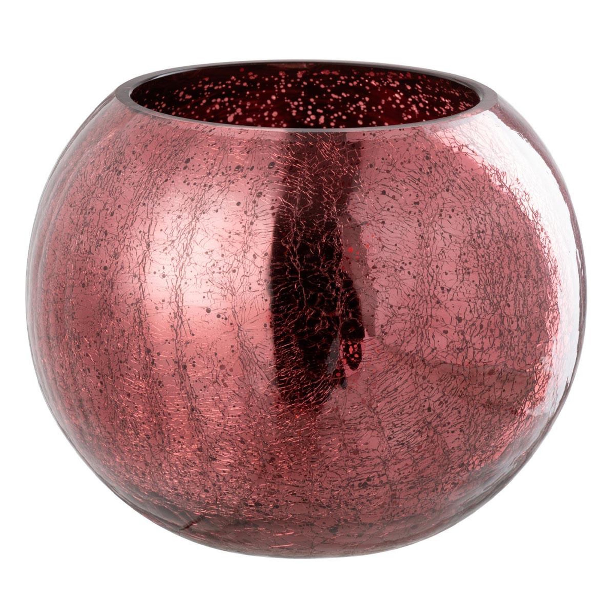 J-LINE Photophore Boule en Verre  Craquelée  20cm Rose