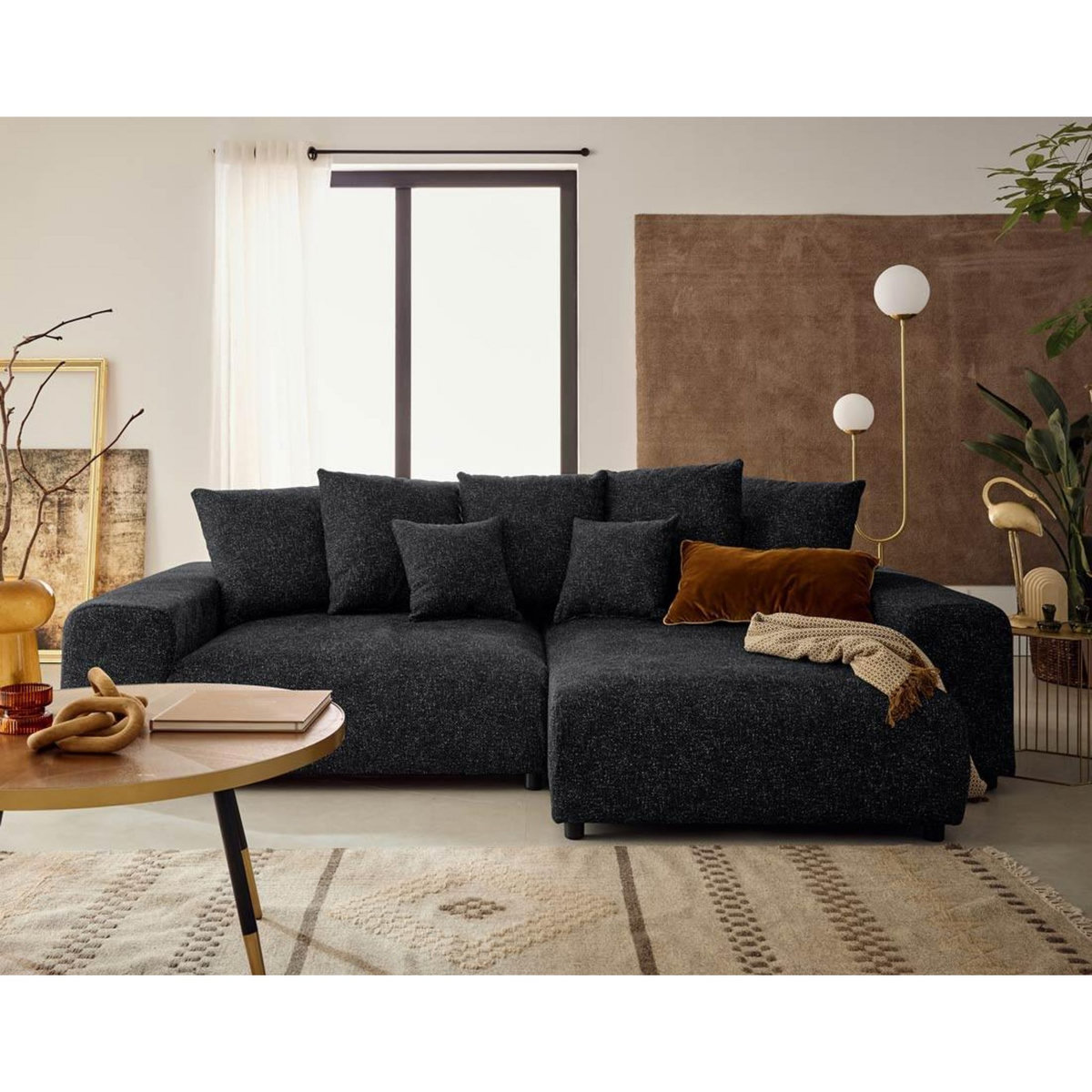 LISA DESIGN Jake - canapé panoramique d'angle droit 7 places convertible avec coffre en fausse fourrure