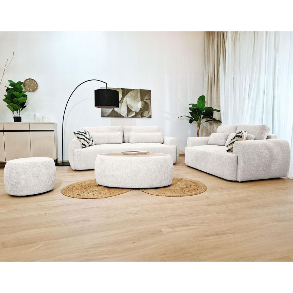 BEST MOBILIER Mahina - table basse ovale - en tissu bouclette et plateau effet bois - 114 cm