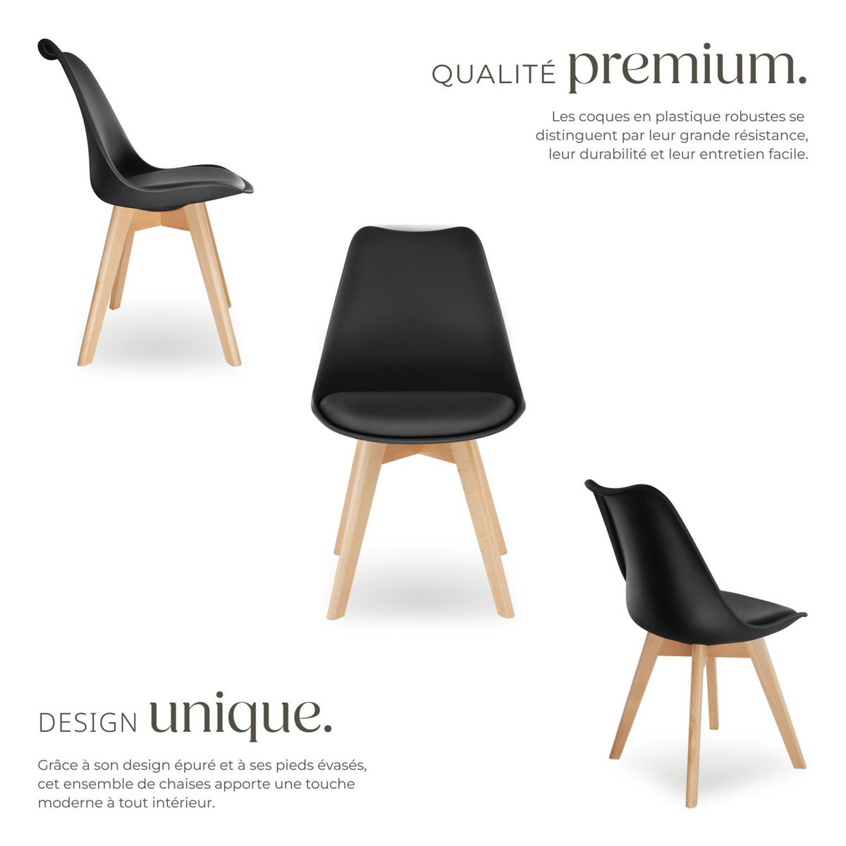 tectake Ensemble de chaises de salle à manger noir Lot de 6