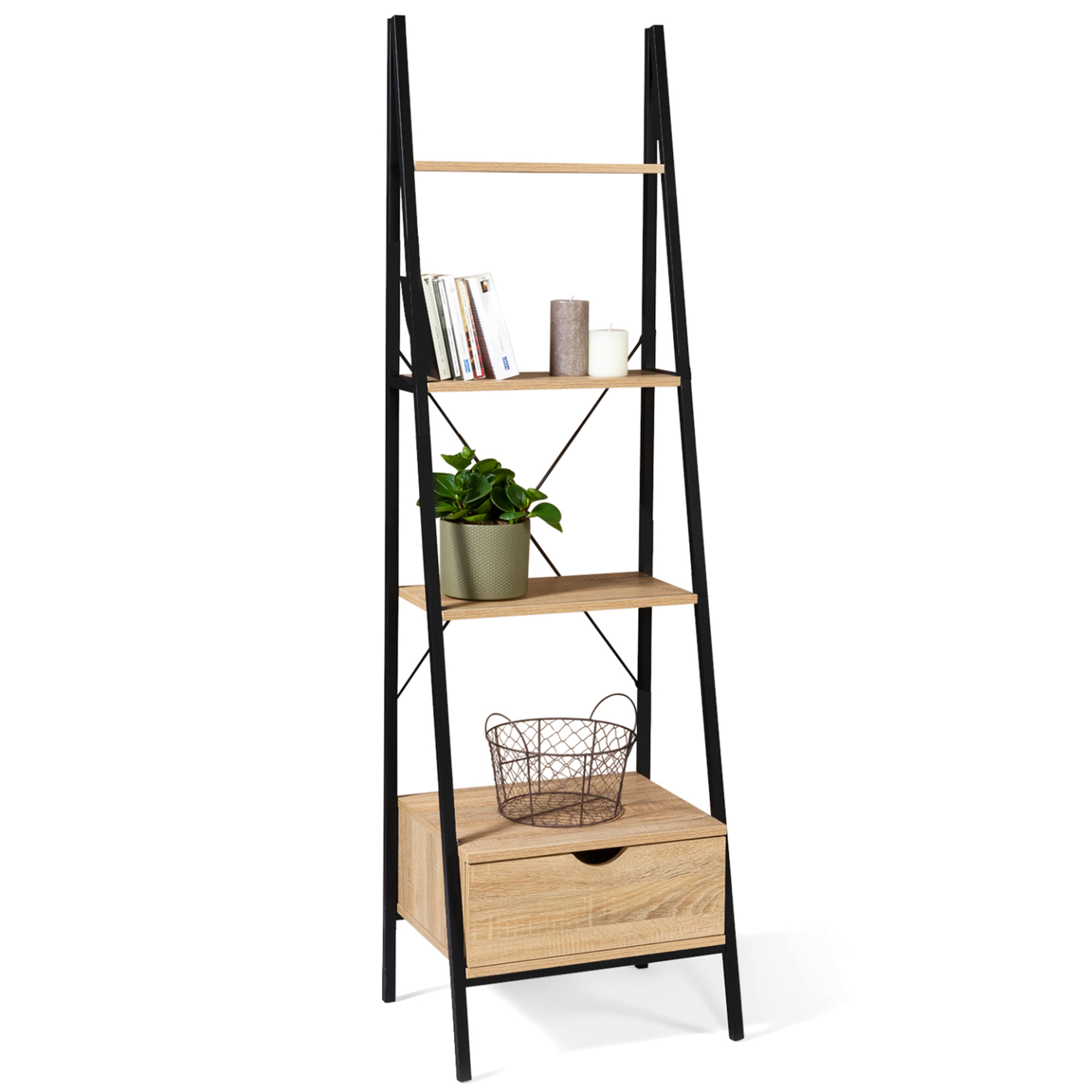 ID MARKET Etagère échelle 4 niveaux avec tiroir detroit design industriel