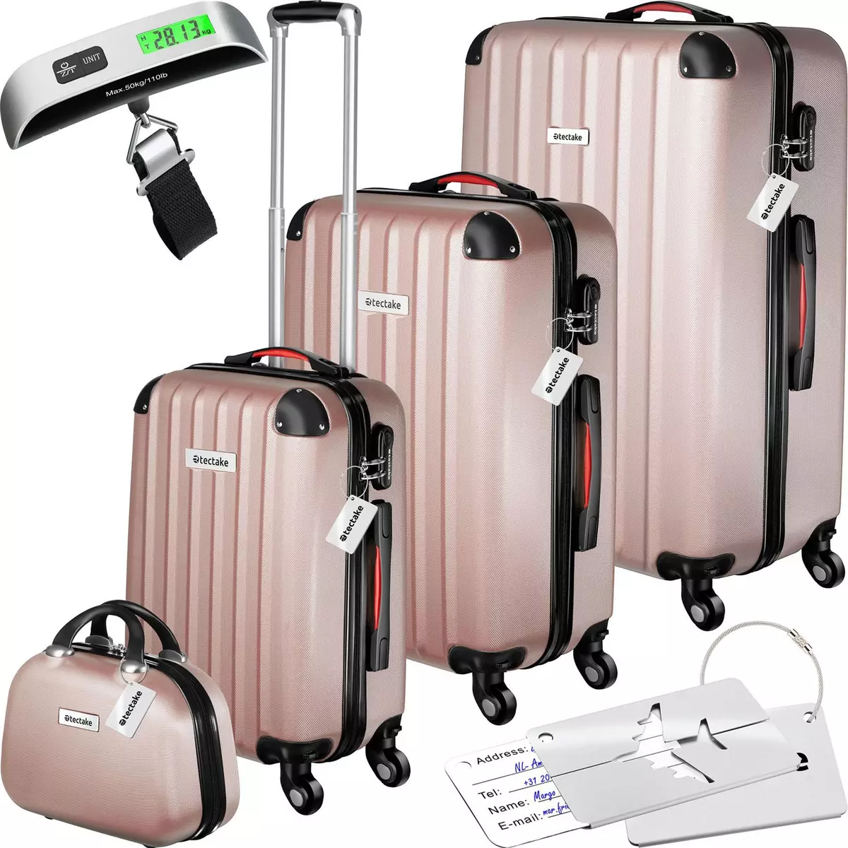 tectake Set de valises rigides Cleo 4 pièces avec pèse-valise