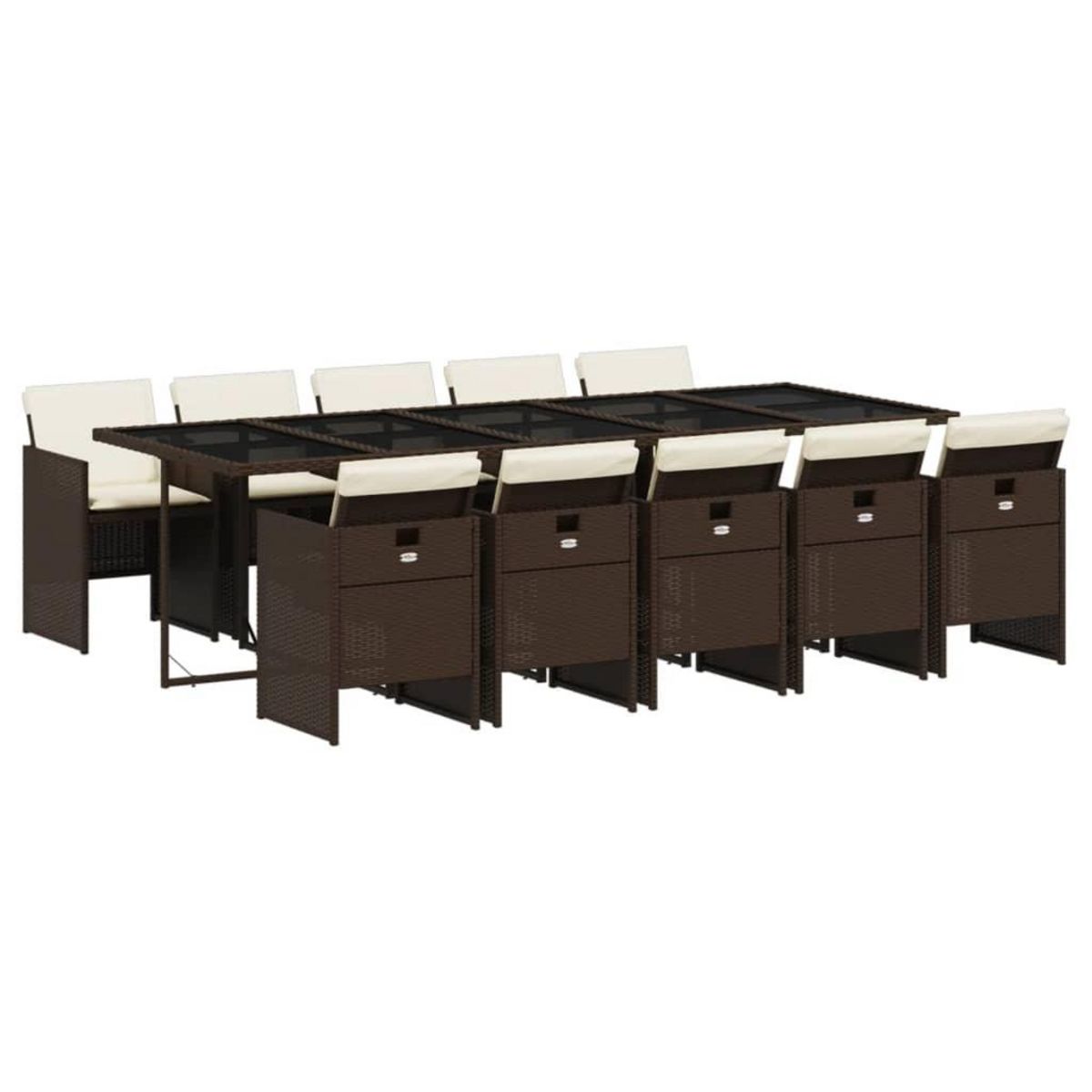 VIDAXL Ensemble a manger de jardin et coussins 11 pcs marron rotin