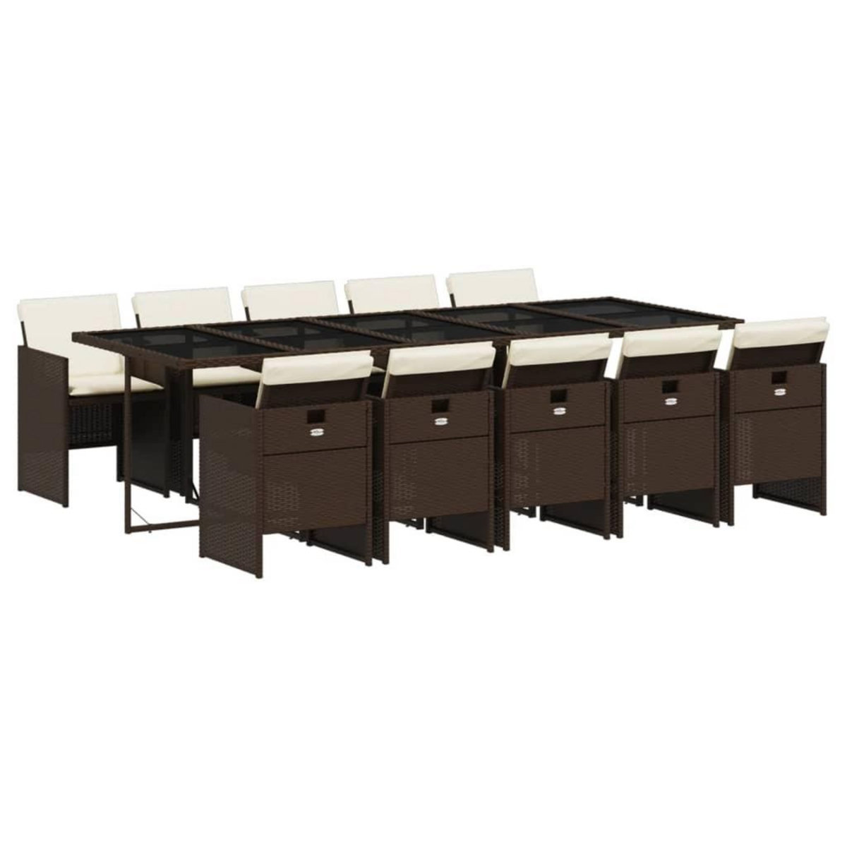 VIDAXL Ensemble a manger de jardin et coussins 11 pcs marron rotin