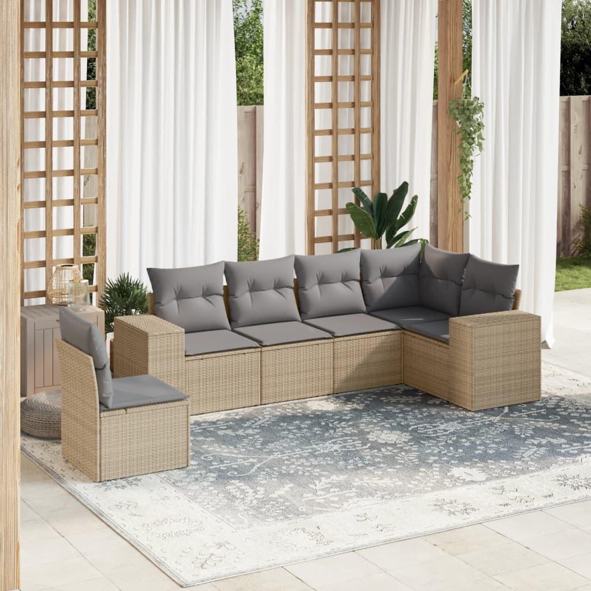 VIDAXL Salon de jardin avec coussins 6 pcs beige resine tressee