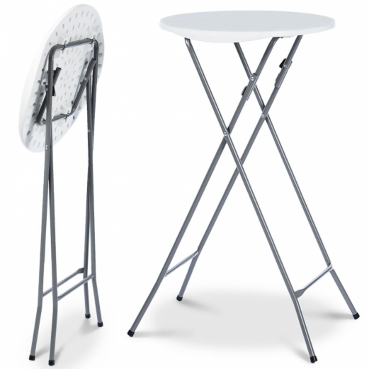 ID MARKET Lot de 2 tables hautes pliantes 105 CM et 2 housses blanches