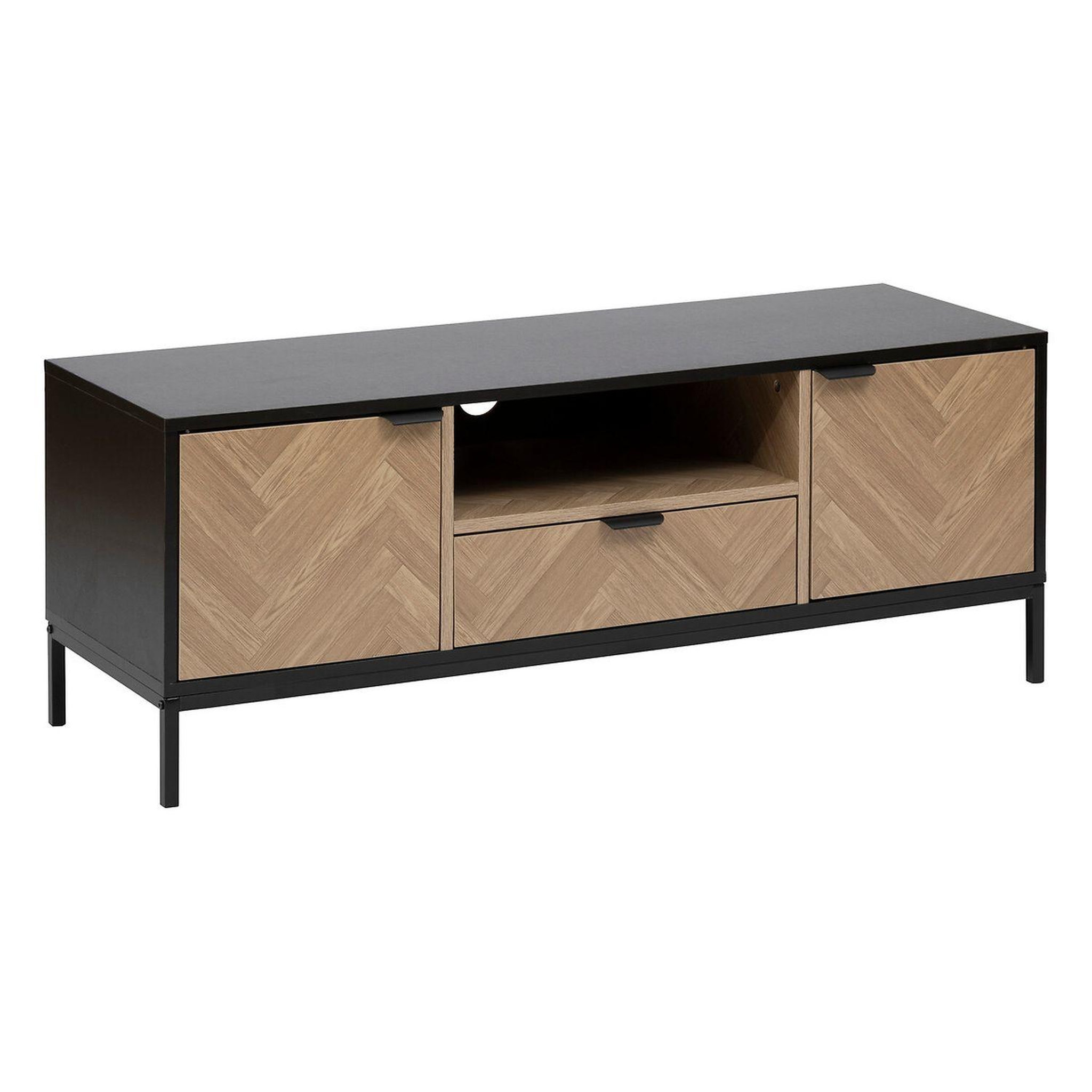 FIVE Meuble tv 2 portes et 1 tiroir en bois et métal chevrons - beige et noir