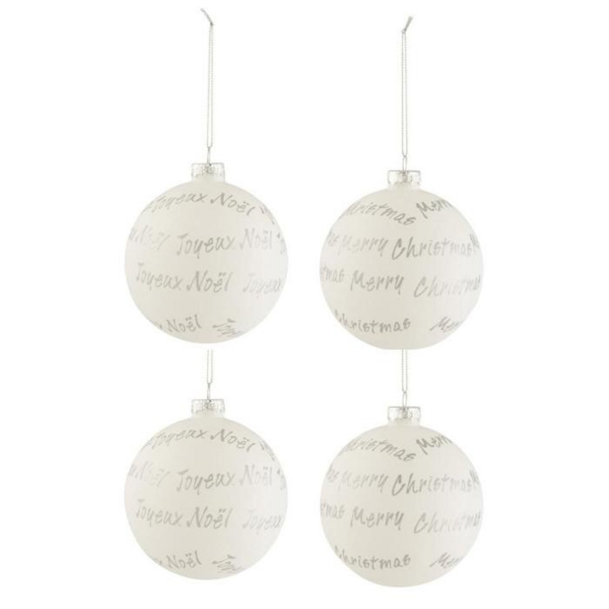 Paris Prix Lot de 4 Boules de Noël  Xmas  10cm Blanc & Argent