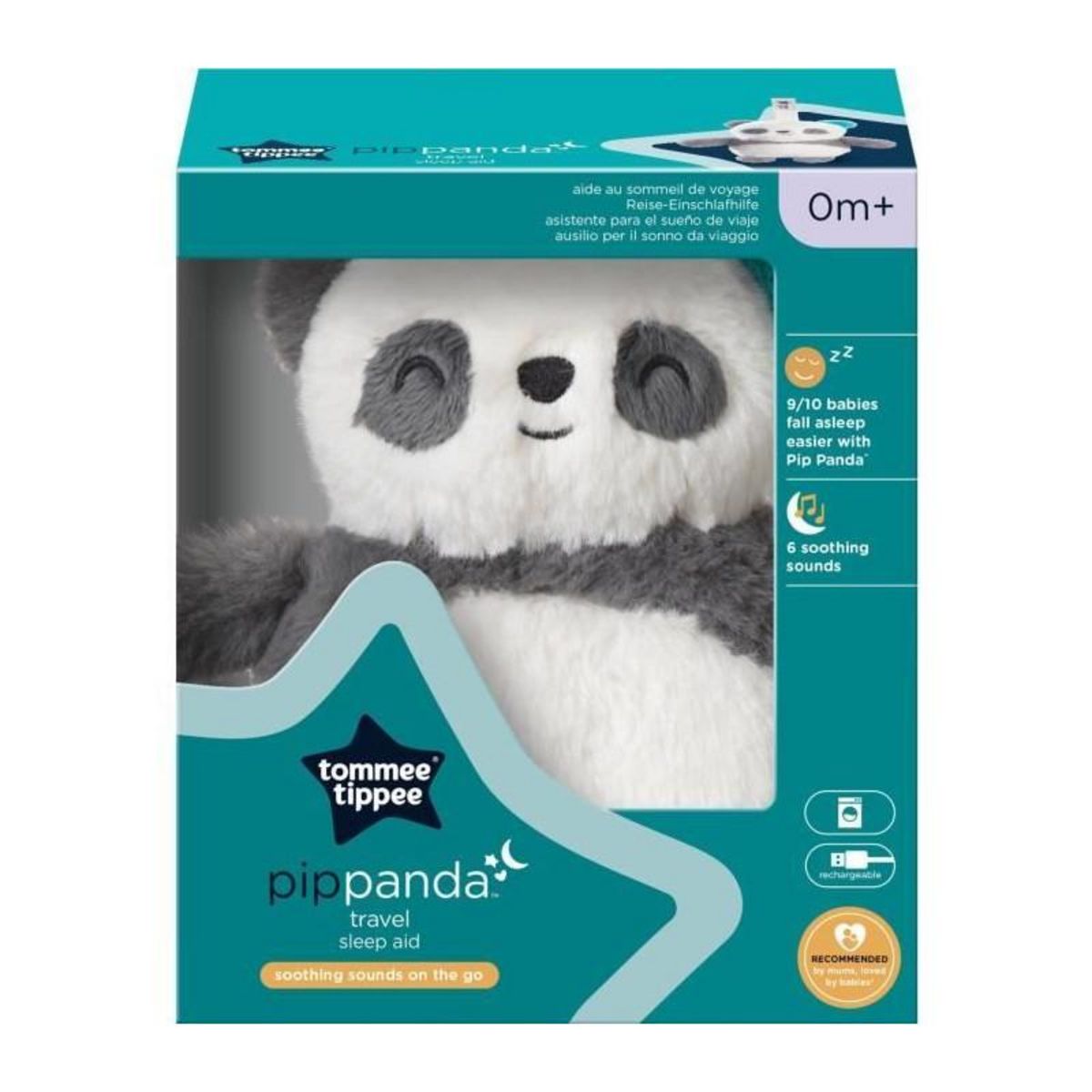 TOMMEE TIPPEE Mini Peluche - TOMMEE TIPPEE - Pippo Le Panda - Aide au sommeil nomade - 6 sons - Rechargeable par USB - Lavable en machine