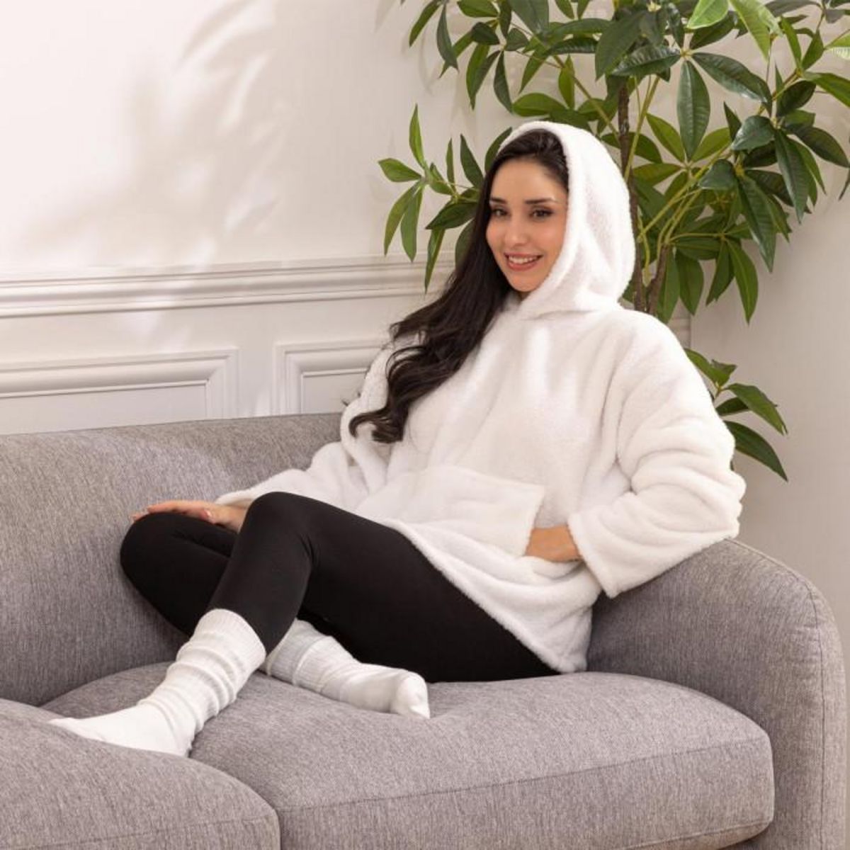 ATMOSPHERA Plaid Sweat Imitation Fourrure  Teddy  70x106cm Blanc