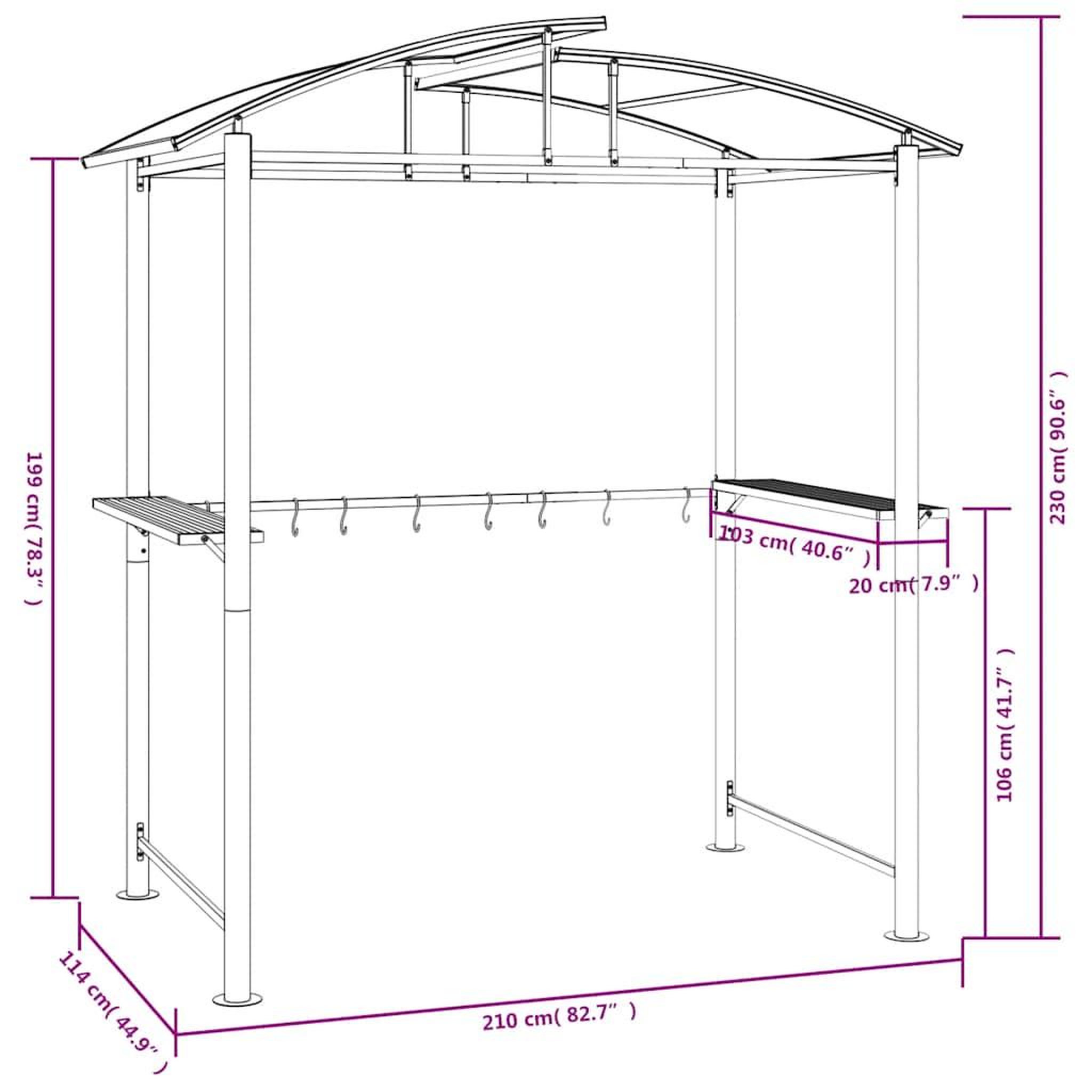 Voir la diapositive 6 : VIDAXL Gazebo BBQ et etageres laterales anthracite 210x114x230cm acier