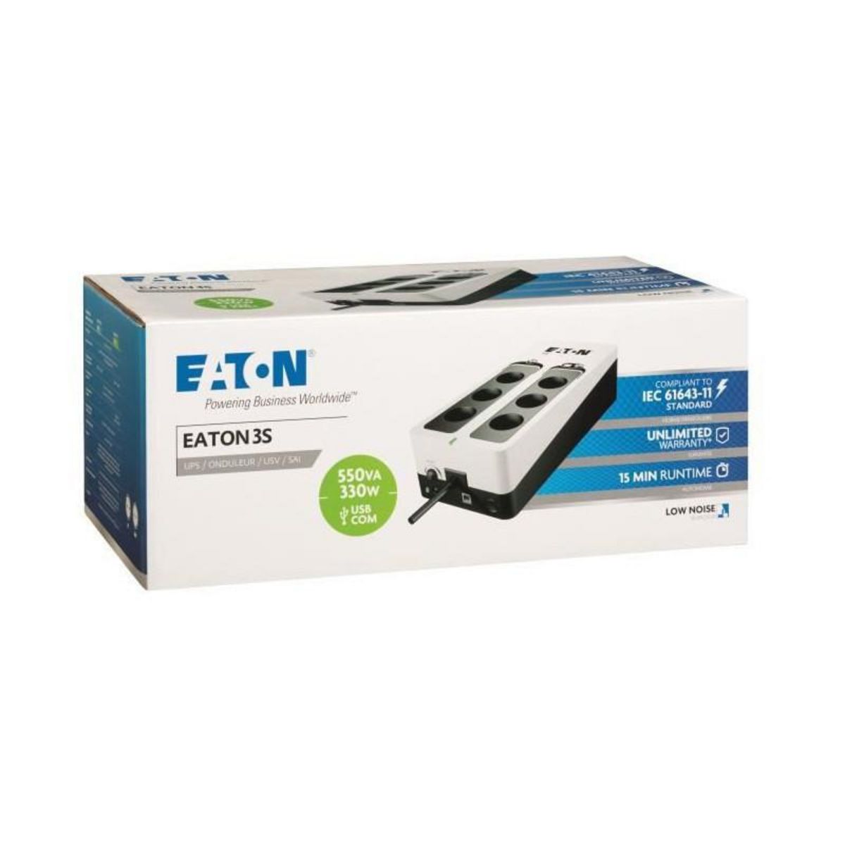 Eaton Onduleur Eaton 3S 550 IEC - Off-line UPS - 3S550I - 550VA 8 prises IEC Noir/Blanc