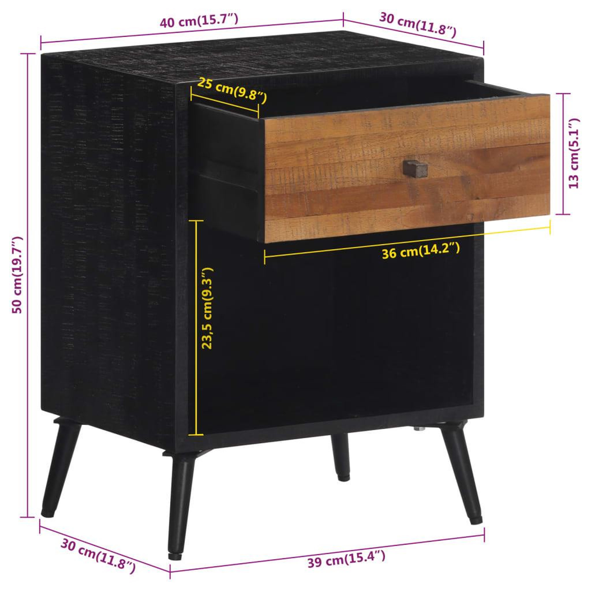 Voir la diapositive 6 : VIDAXL Table de chevet 40x30x50 cm bois massif de teck