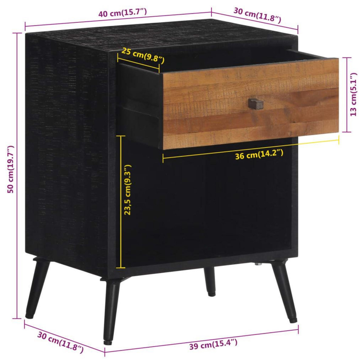 VIDAXL Table de chevet 40x30x50 cm bois massif de teck