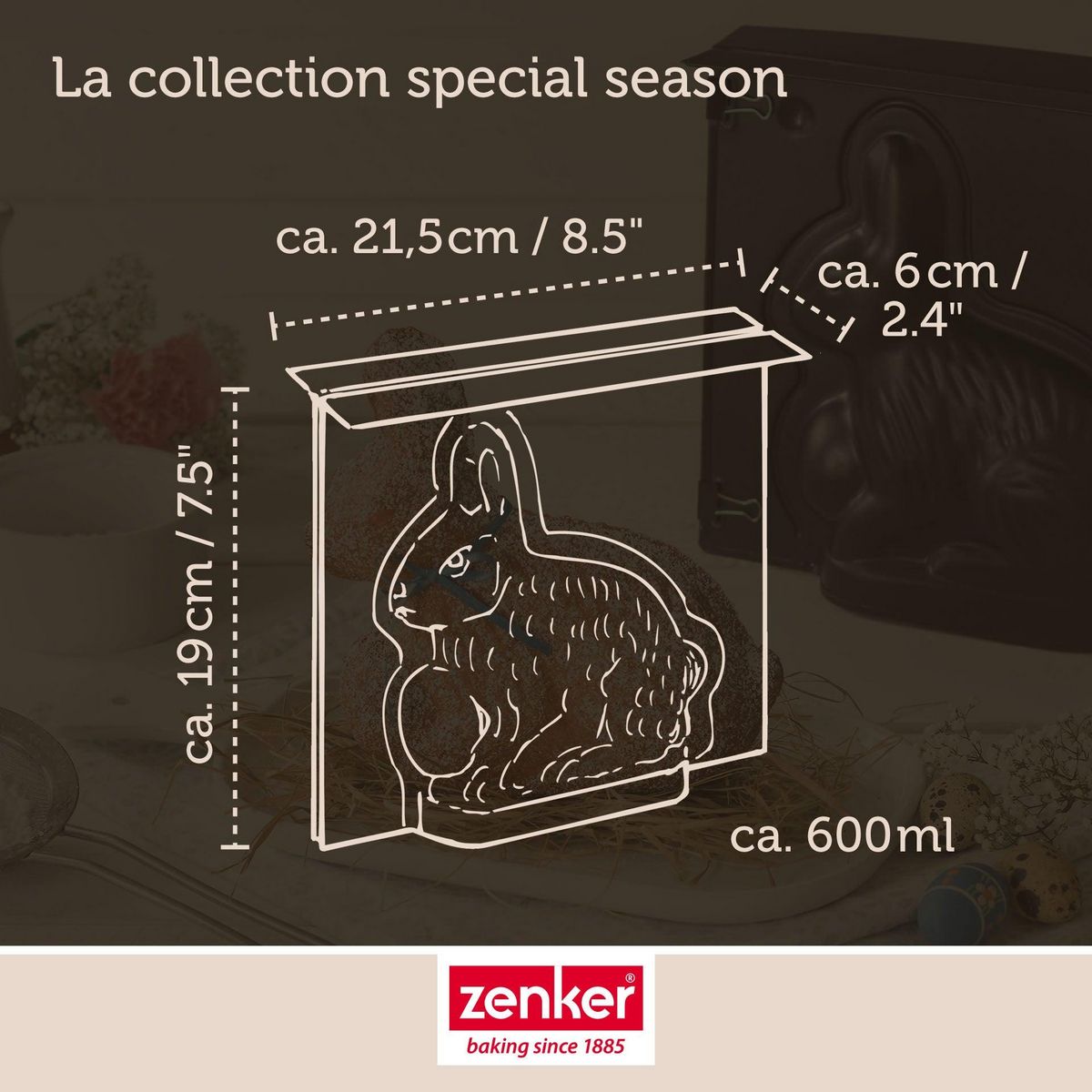 ZENKER Lot de 2 moules à gâteaux 3D en forme de lapin de Pâques 600 ml Zenker Pâques