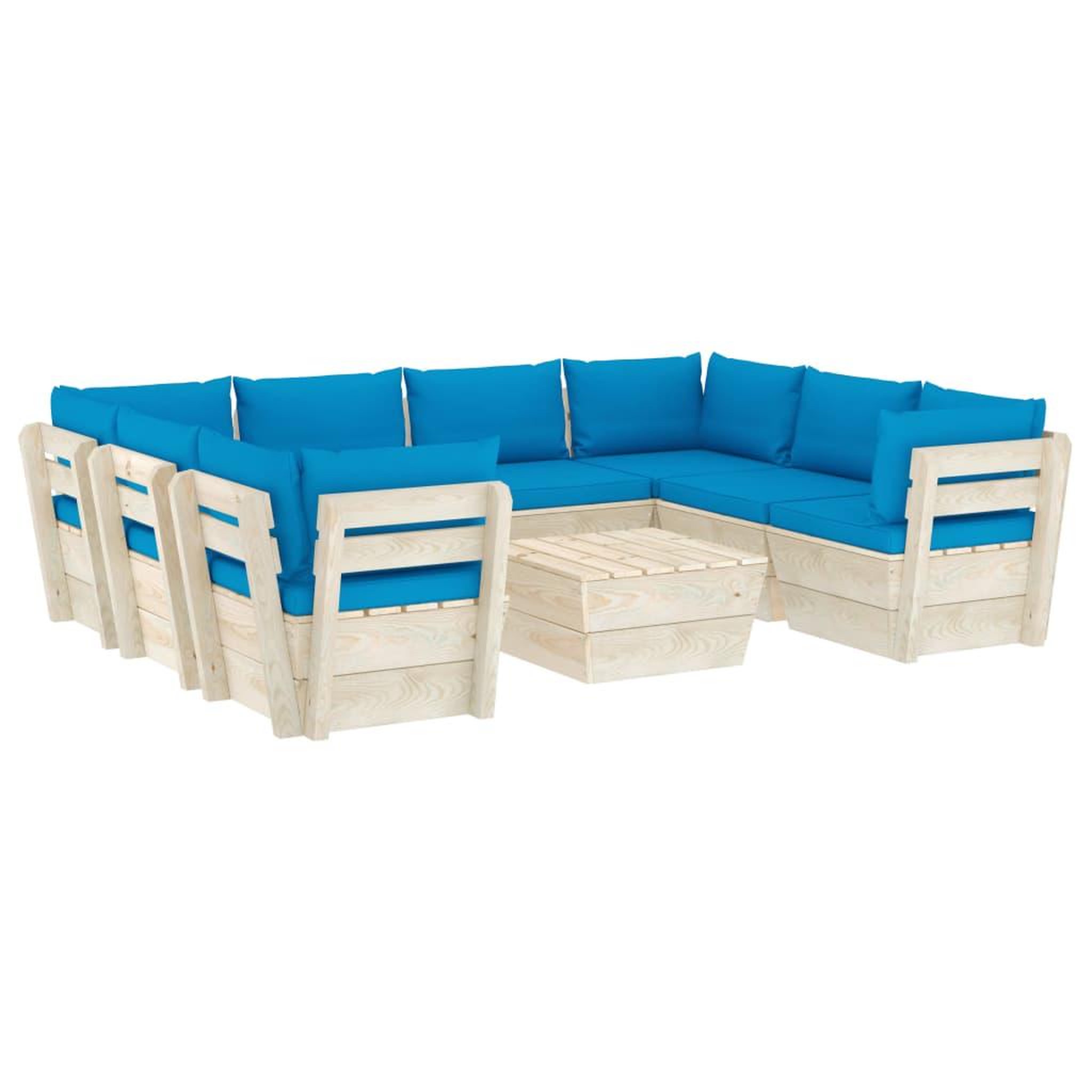 Voir la diapositive 2 : VIDAXL Salon de jardin palette 9 pcs avec coussins bois d'epicea