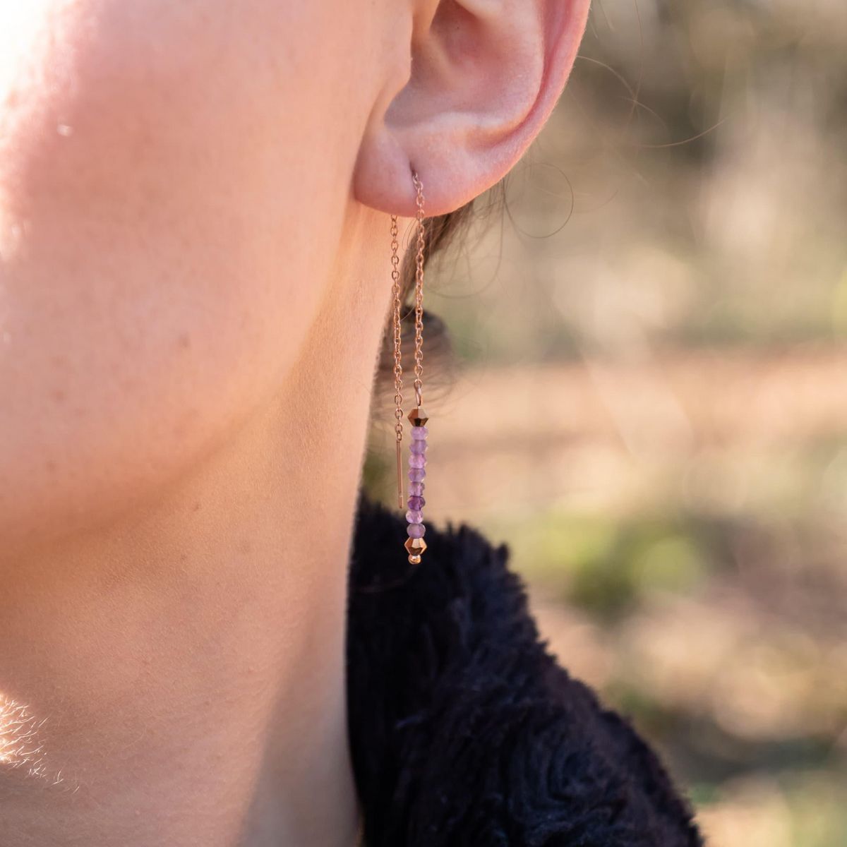 SLOYA Boucles d'oreilles pendantes Lumia en pierres Améthyste