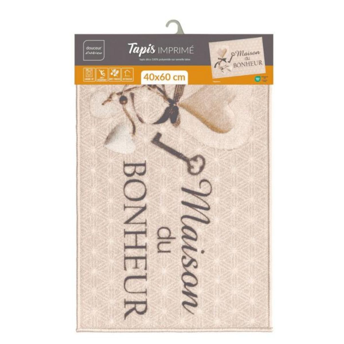 Paris Prix Tapis d'Entrée Imprimé  Happiness  40x60cm Beige
