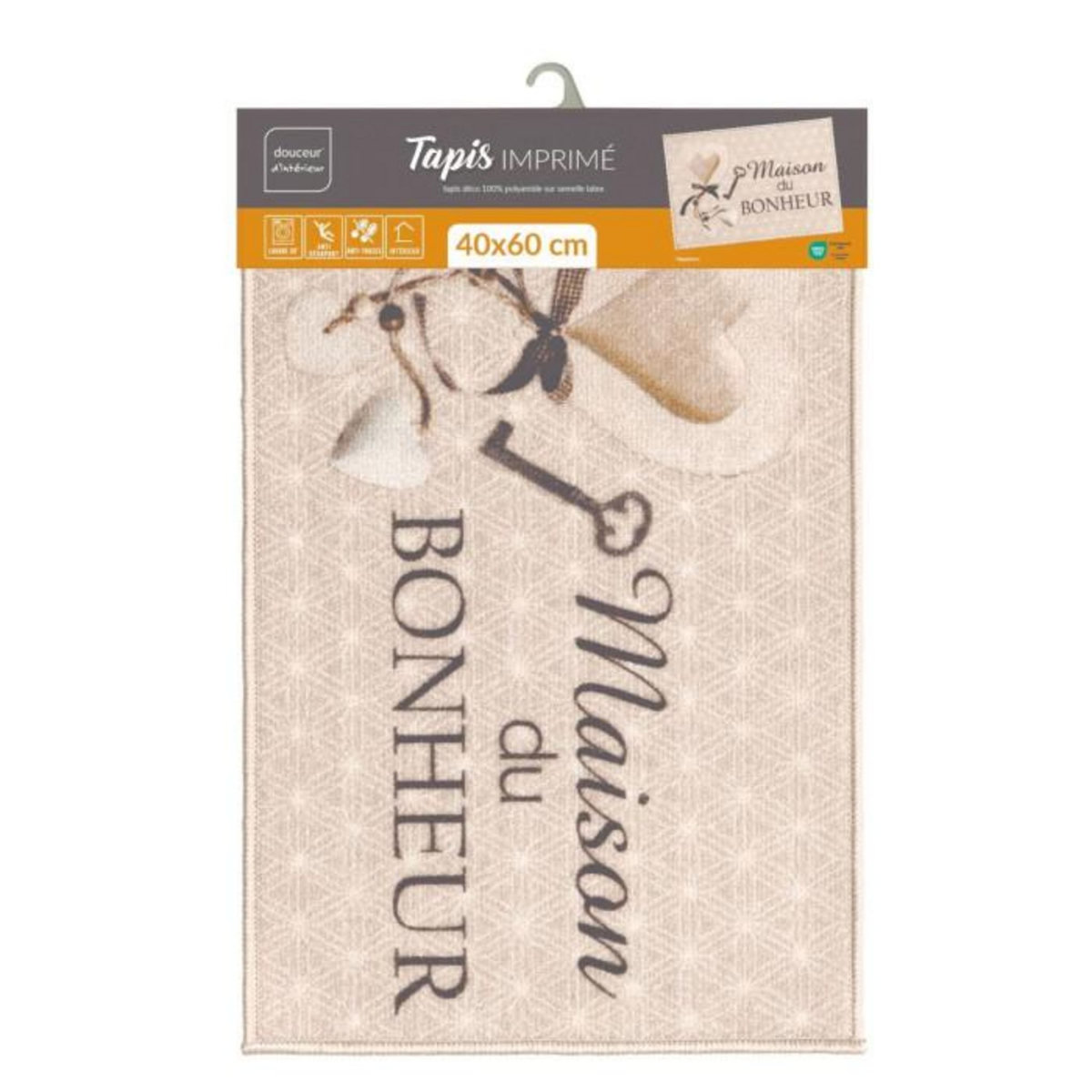 Paris Prix Tapis d'Entrée Imprimé  Happiness  40x60cm Beige