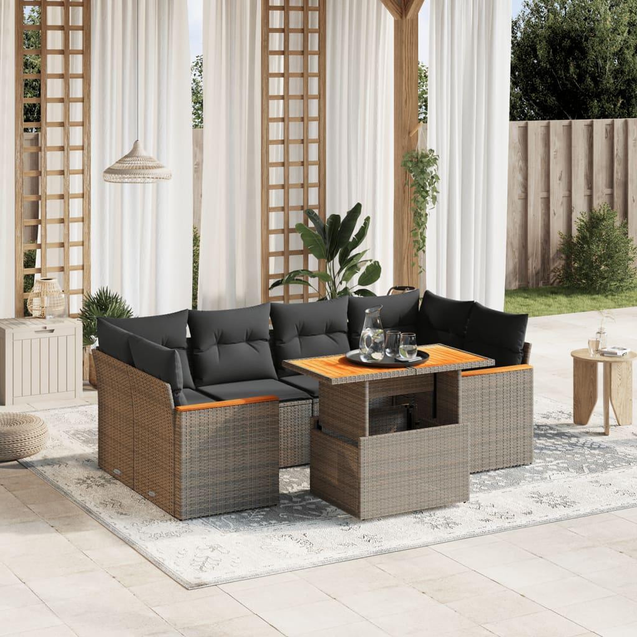 VIDAXL Salon de jardin avec coussins 7 pcs gris resine tressee