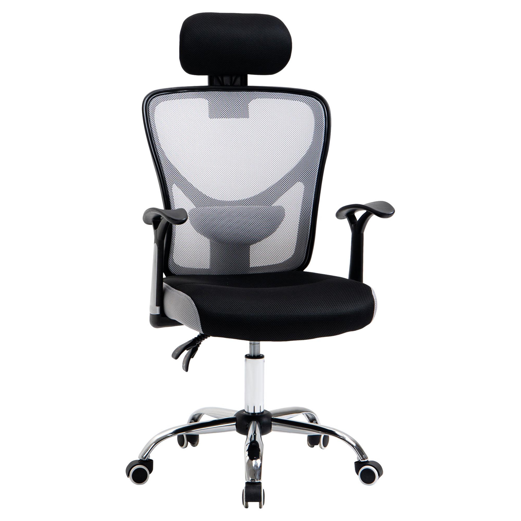 Voir la diapositive 1 : VINSETTO Vinsetto Chaise de bureau manager grand confort réglable dossier inclinable piètement chromé tissu maille polyester gris noir