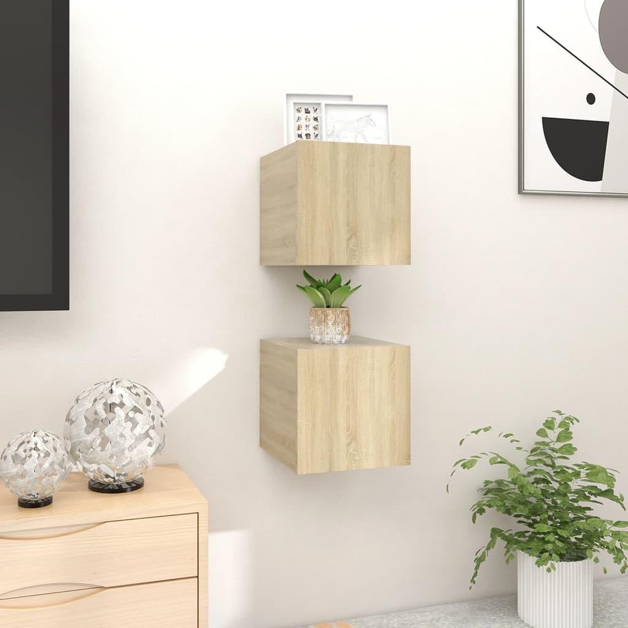 Voir la diapositive 5 : VIDAXL Meubles TV muraux 2 pcs Chene sonoma 30,5x30x30 cm