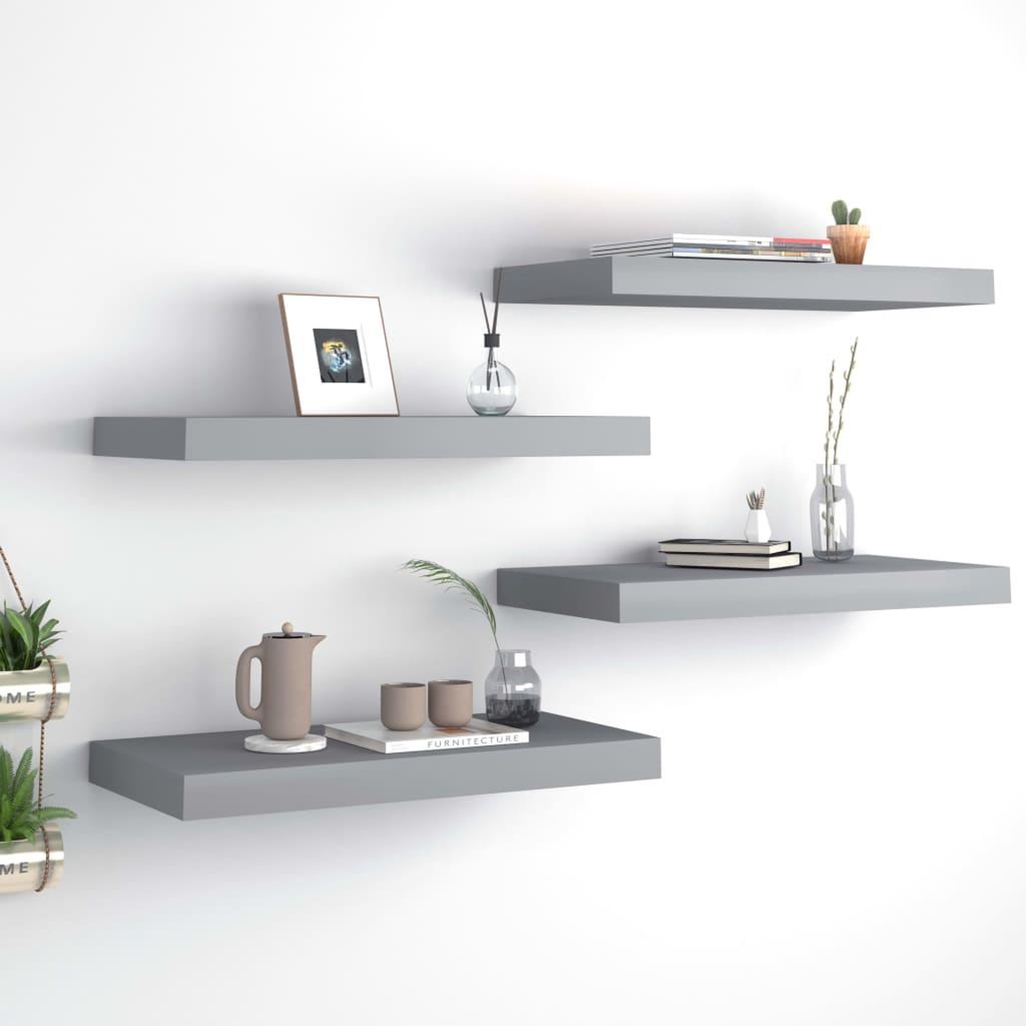 Voir la diapositive 1 : VIDAXL Etageres murales flottantes 4 pcs gris 50x23x3,8 cm MDF