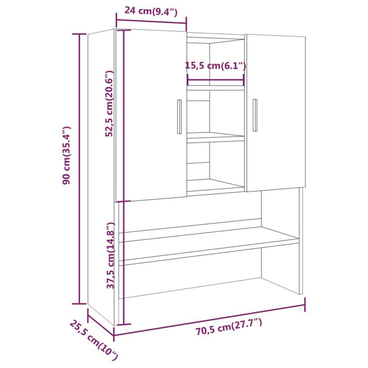 VIDAXL Meuble pour machine a laver Sonoma gris 70,5x25,5x90 cm