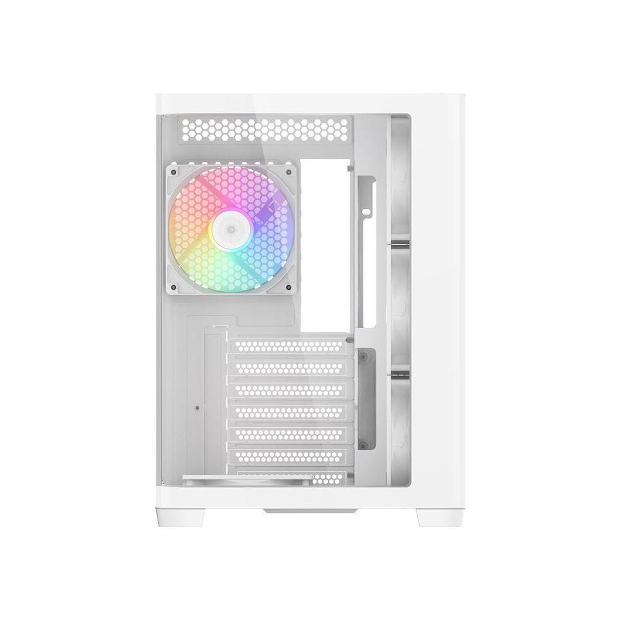 Voir la diapositive 2 : Boîtier PC cube blanc double compartiment avec verre trempé, 7 ventilateurs ARGB 120 mm PWM et support ATX