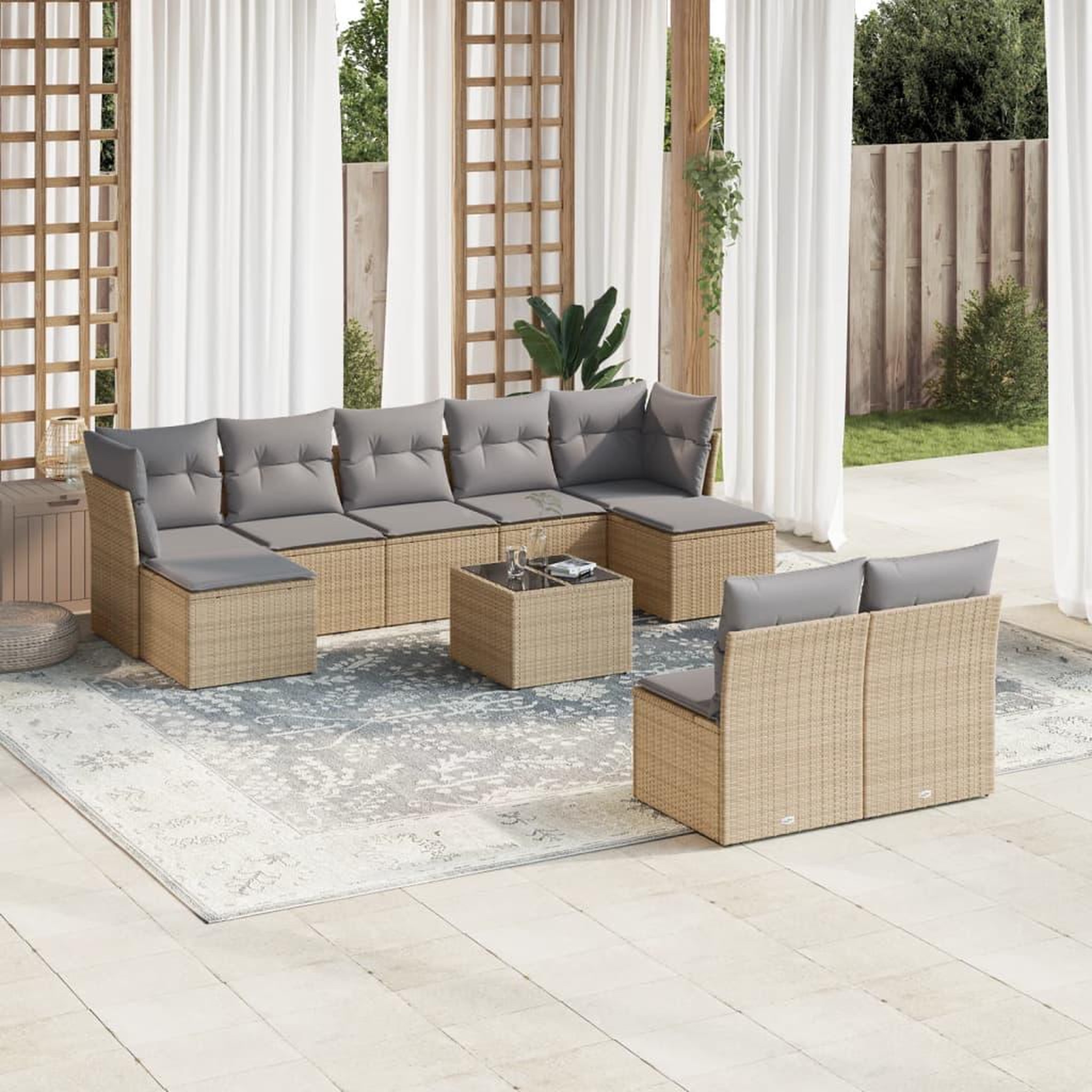 VIDAXL Salon de jardin avec coussins 10 pcs beige resine tressee