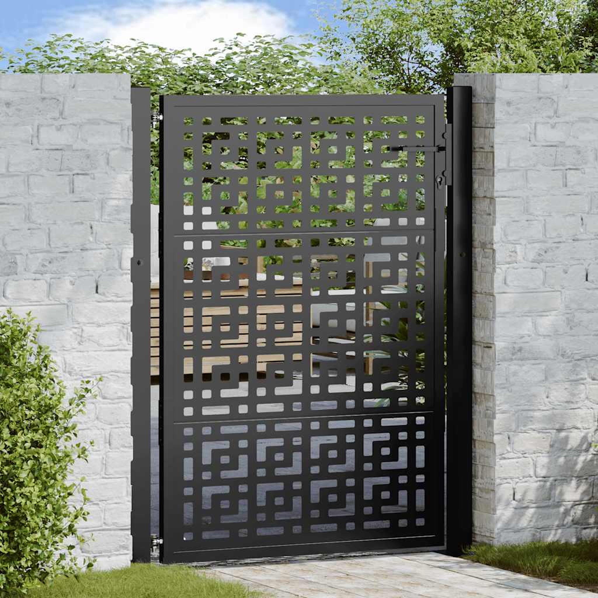 VIDAXL Portail de jardin noir 105x130 cm acier conception croisee