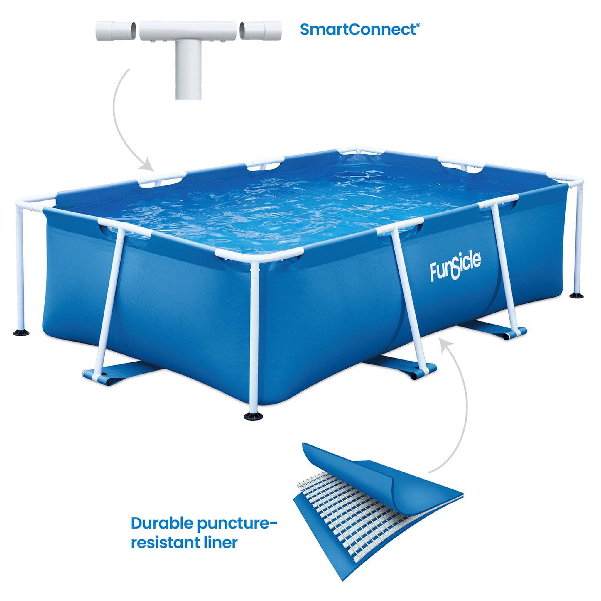 Voir la diapositive 3 : FUNSICLE Piscine tubulaire rectangulaire Funsicle  2,60 m x 1,60 m x 0,66 m
