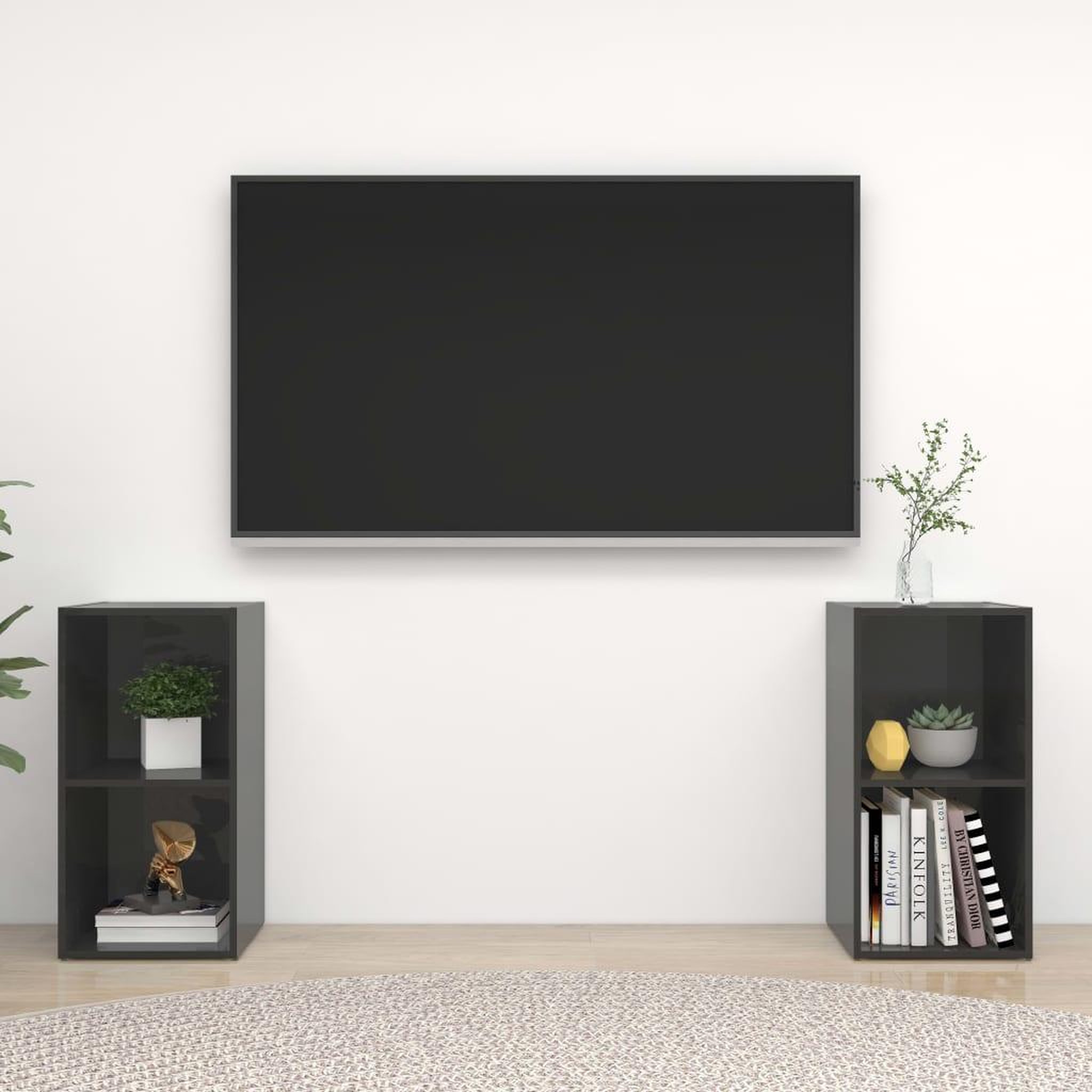 Voir la diapositive 1 : VIDAXL Meubles TV 2 pcs Gris brillant 72x35x36,5 cm Bois d'ingenierie