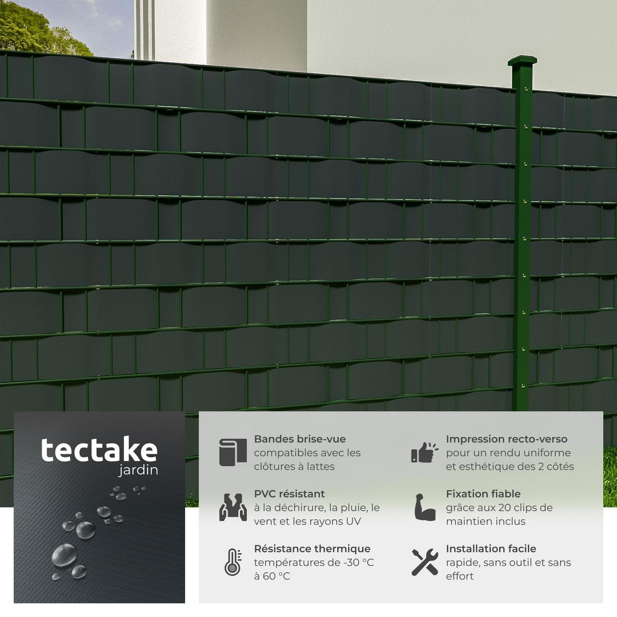 tectake Bandes brise-vue PVC pour clôtures à barreaux simples et doubles gris anthracite