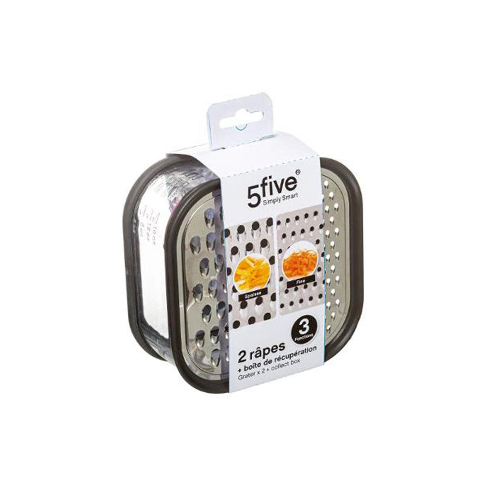 Voir la diapositive 5 : FIVE Râpe & boîte de récupération  2 faces  13cm gris