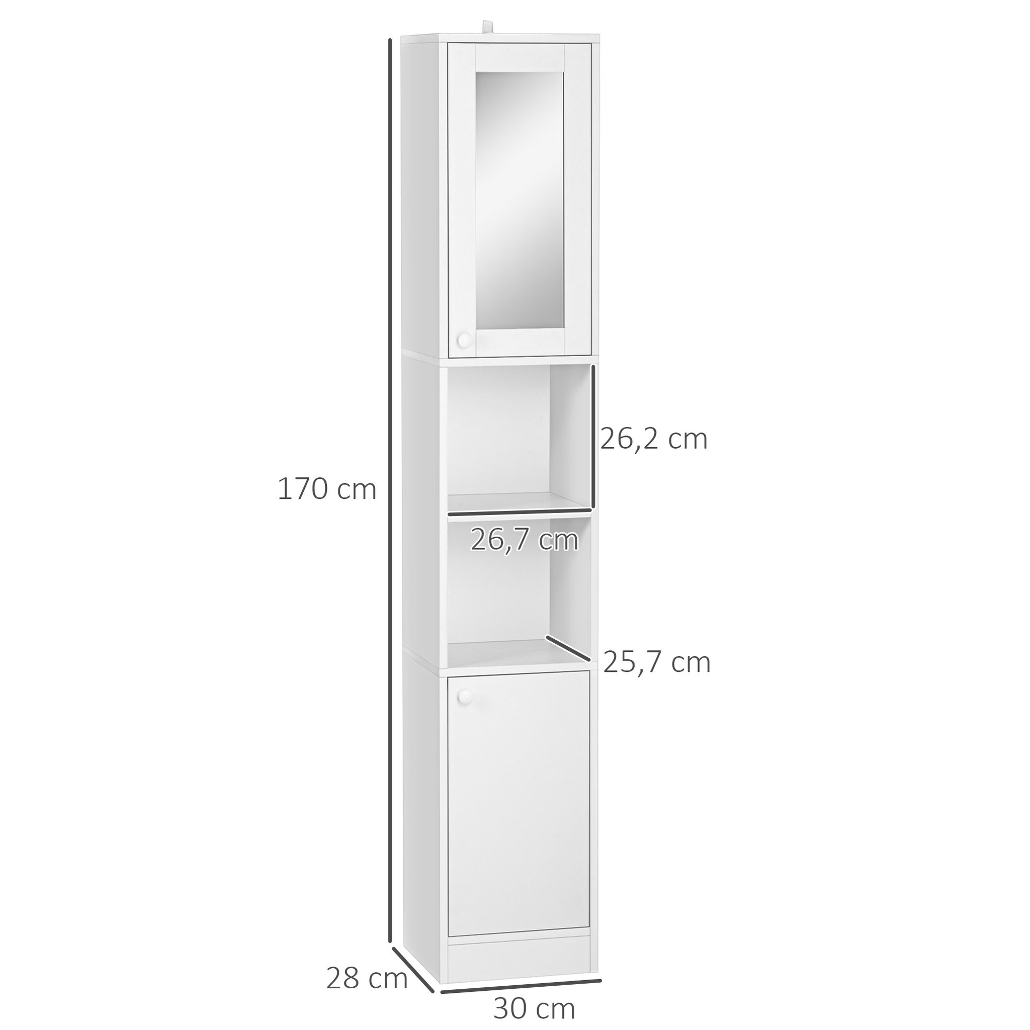 Voir la diapositive 3 : KLEANKIN Meuble colonne de salle de bain 2 portes avec étagères réglables 2 niches miroir panneaux particules blanc