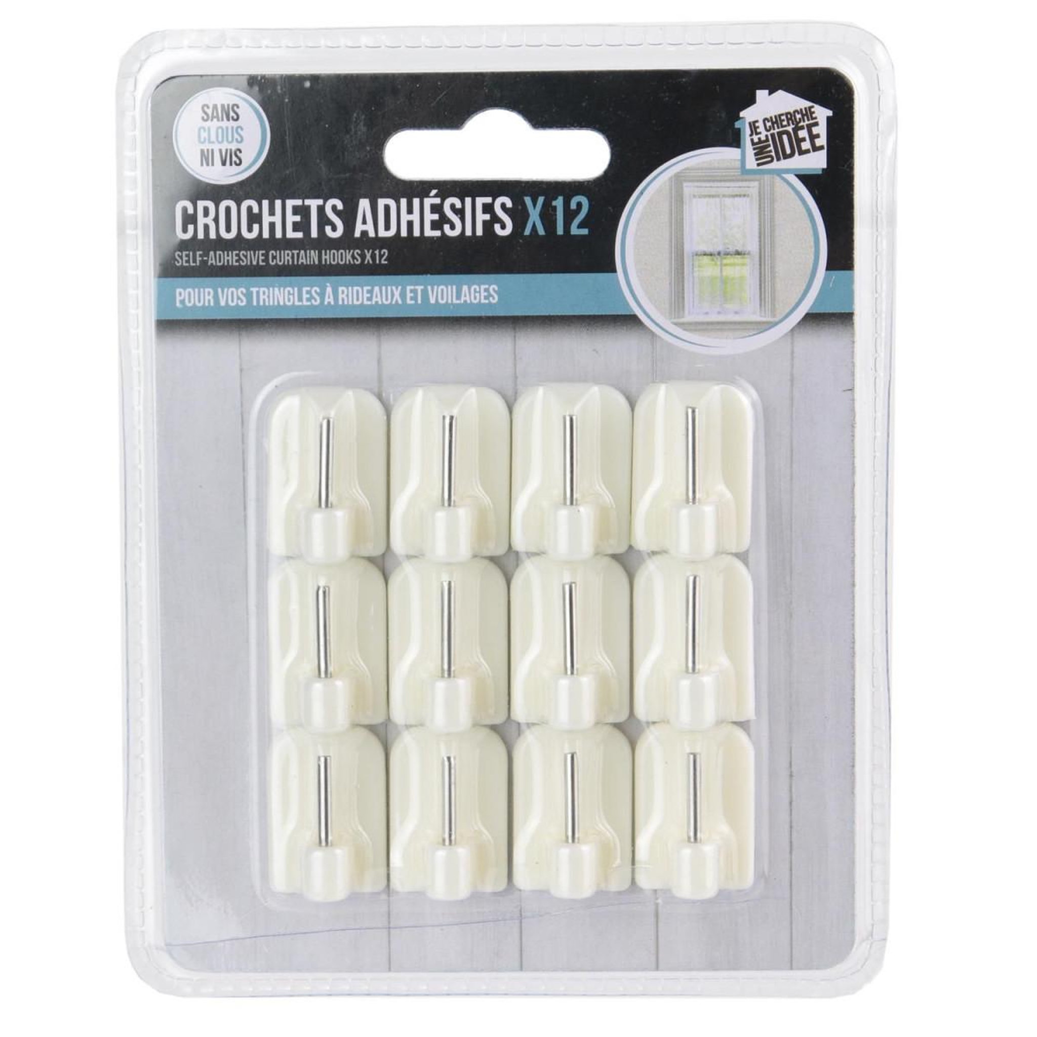 Voir la diapositive 3 : Je cherche une idee Lot de 12 crochets adhésifs  tringle à rideau  2cm blanc