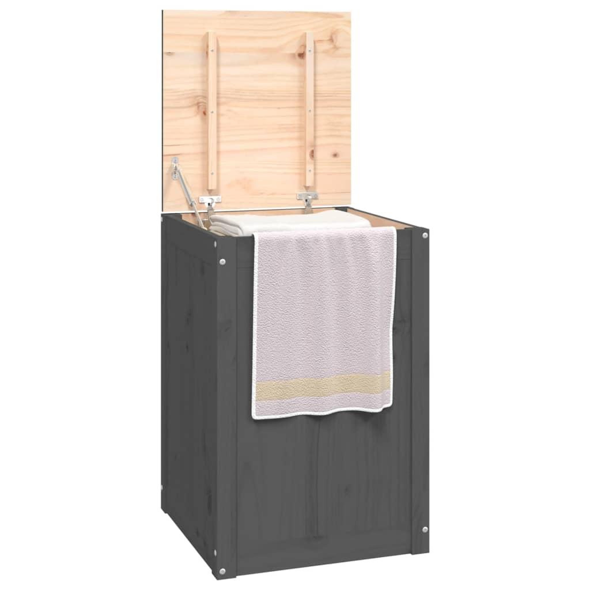 Voir la diapositive 4 : VIDAXL Boîte a linge Gris 44x44x66 cm Bois massif de pin