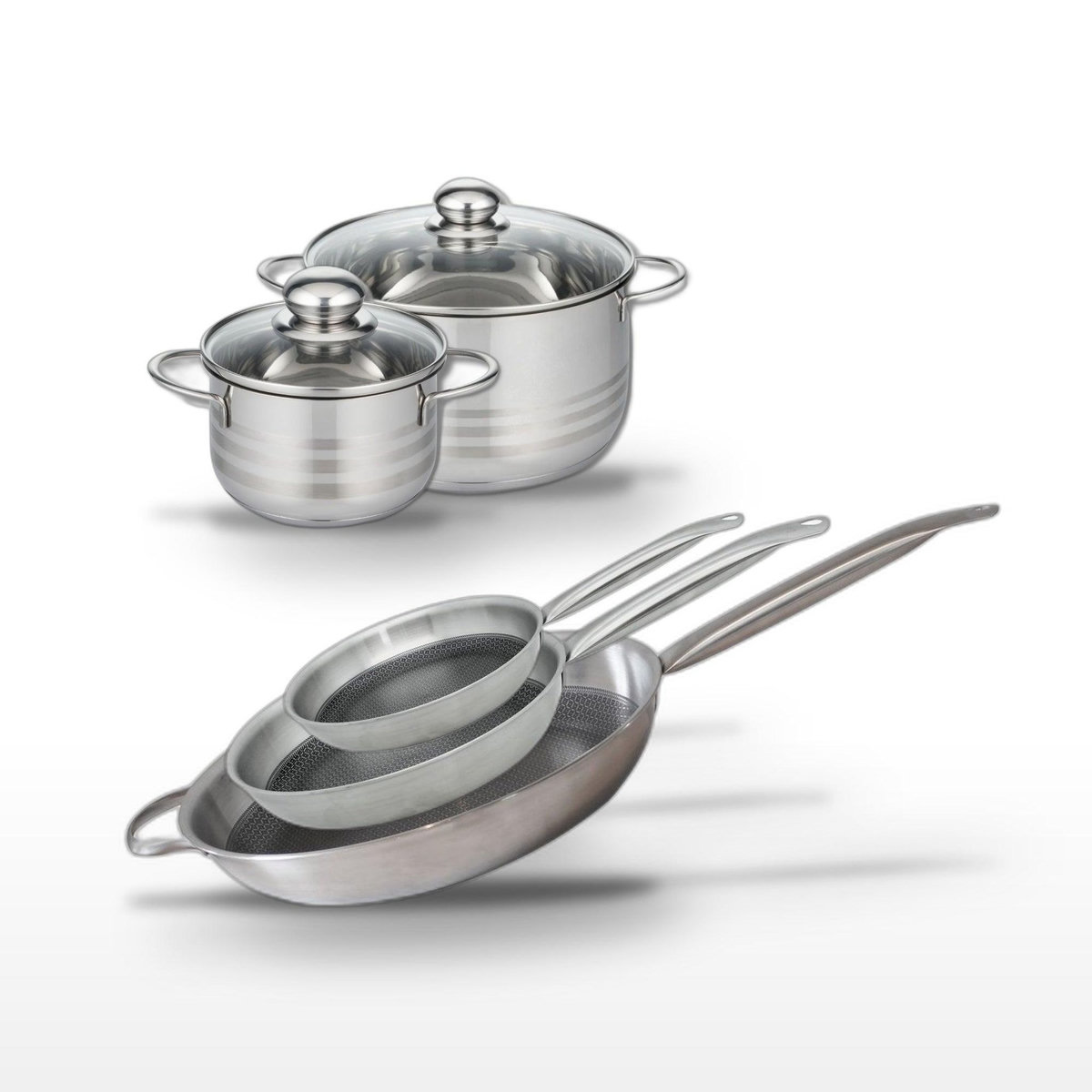 ELO Lot 3 Poêles 24/28/32cm & 2 Faitouts 16/24cm Elo Relief Solution