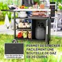 Voir la diapositive 6 : OUTSUNNY Desserte extérieure - desserte de jardin - 3 étagères, tablette rabattable, porte, plateau acier inox. housse