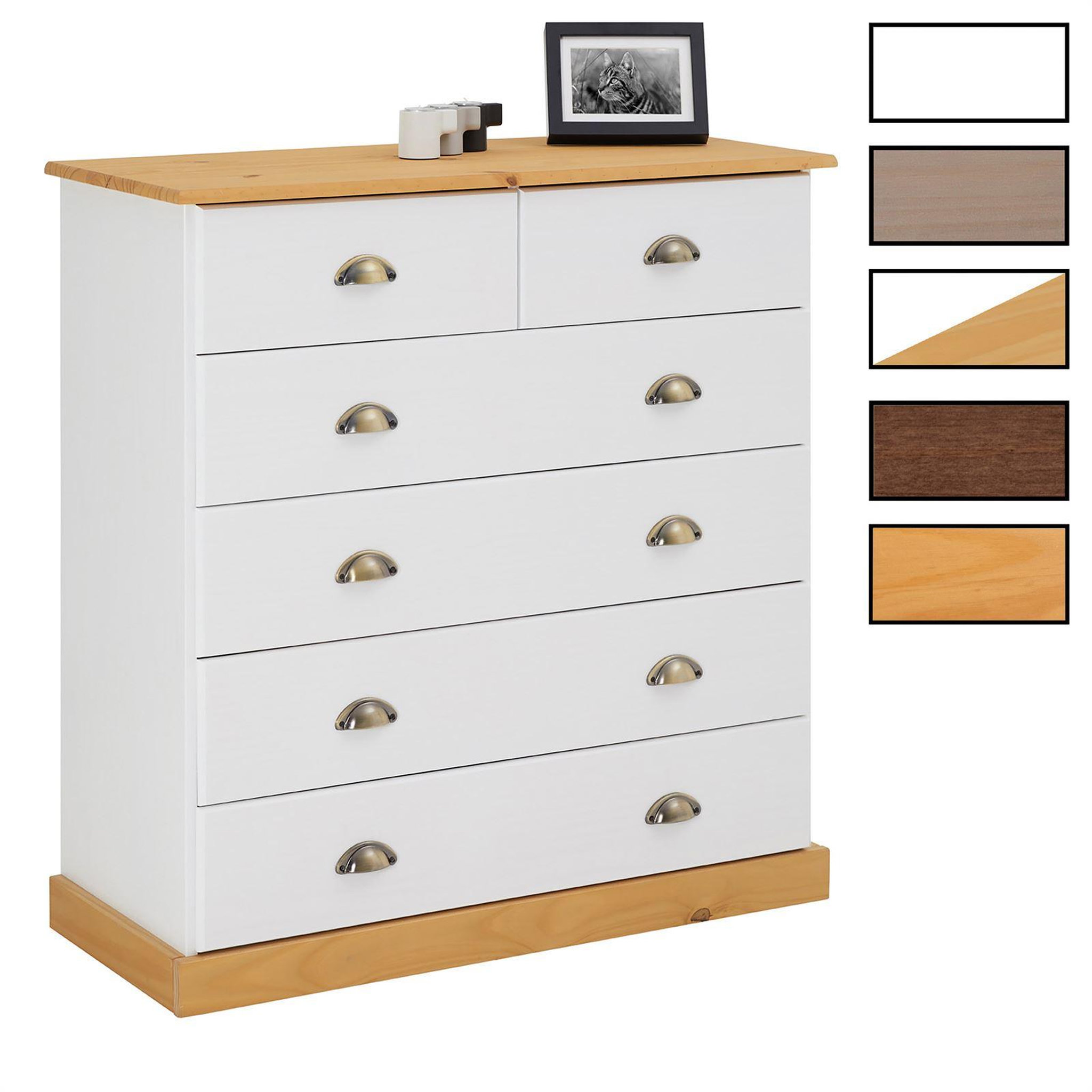 IDIMEX Commode PARIS en pin massif, 6 tiroirs. Coloris disponibles : Blanc, Bicolore, Marron