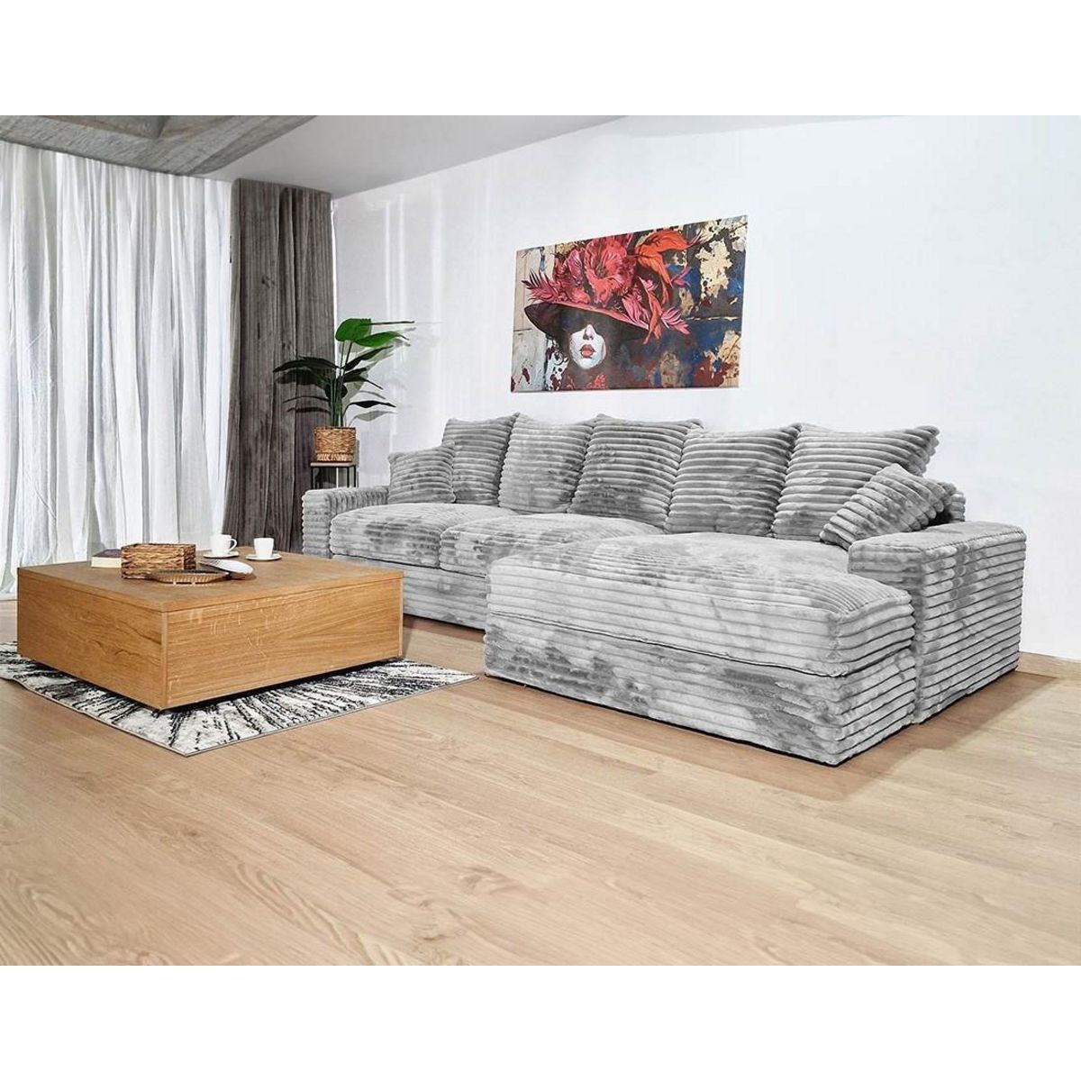 LISA DESIGN Andy - canapé d'angle droit 5 places en fausse fourrure côtelée