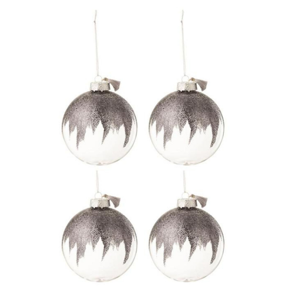 Paris Prix Lot de 4 Boules de Noël  Paillettes  12cm Gris