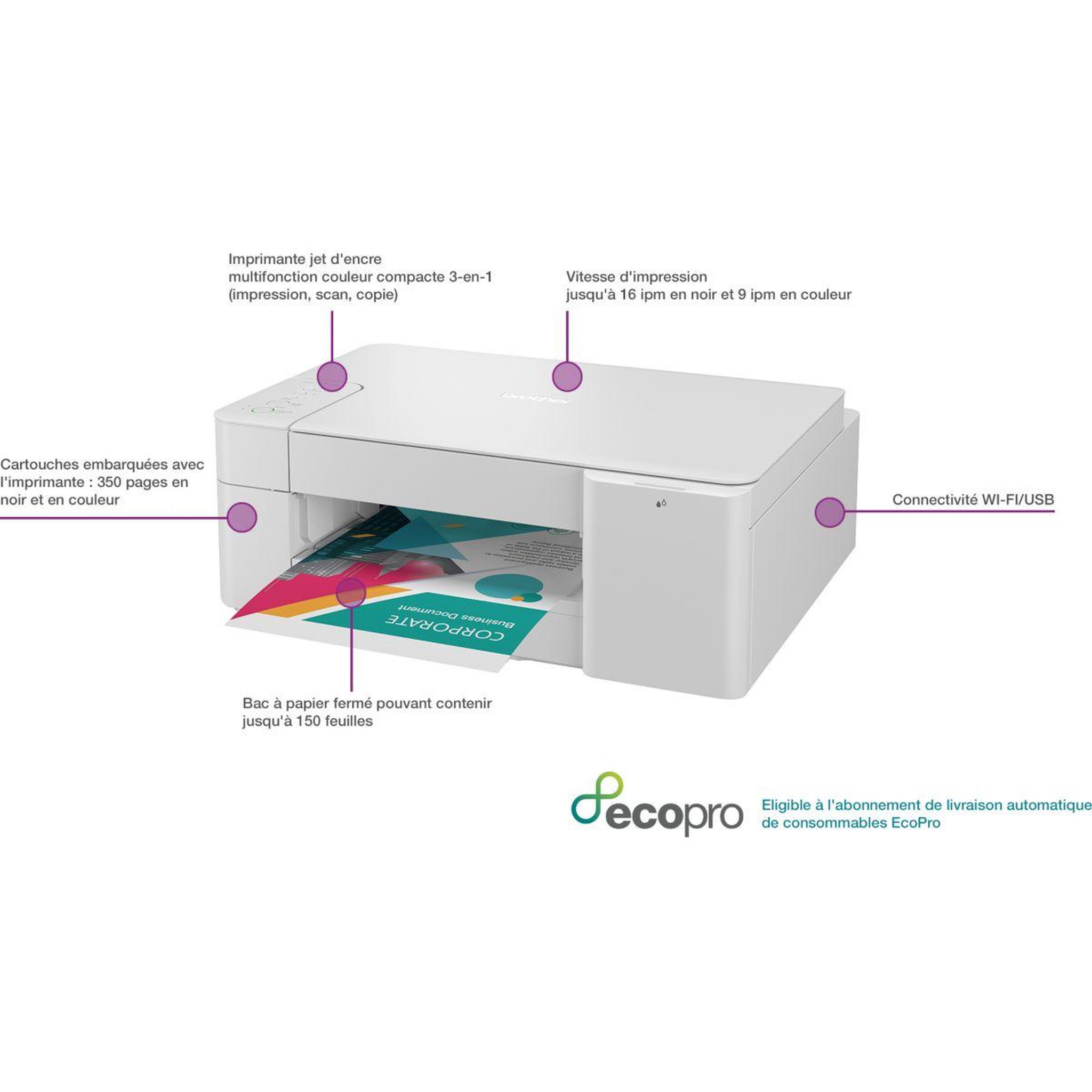 Voir la diapositive 2 : Brother Imprimante jet d'encre DCP-J1200WE éligible à Ecopro