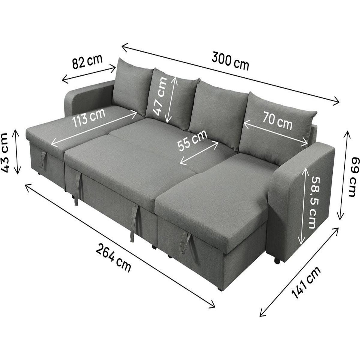 Habitat et Jardin Canapé d'angle panoramique convertible en tissu  Victor  - 4 places - Gris