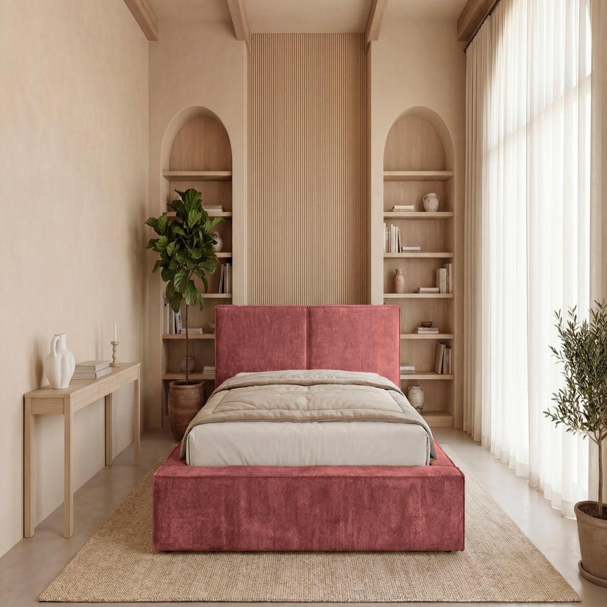 Voir la diapositive 3 : CASANOVA PARIS Celia - lit coffre tissu velours rose