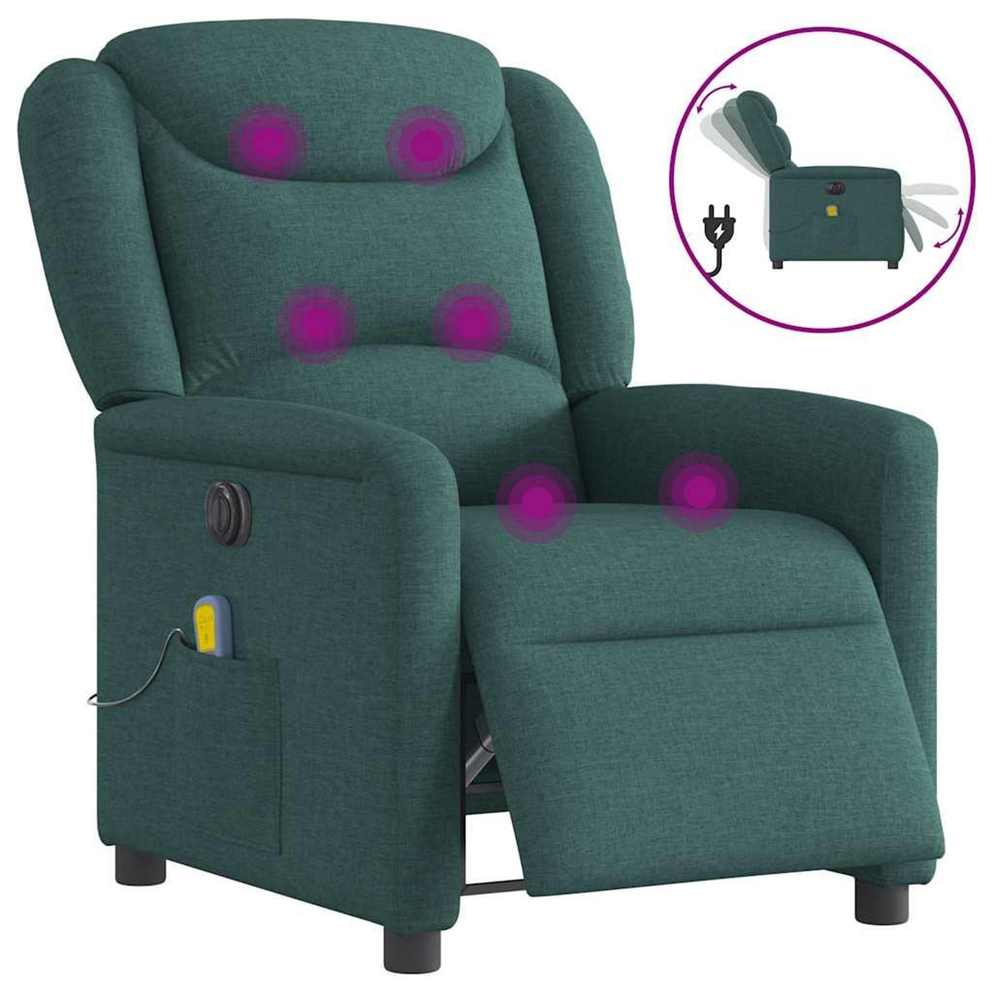 VIDAXL Fauteuil de massage inclinable electrique Vert fonce Tissu