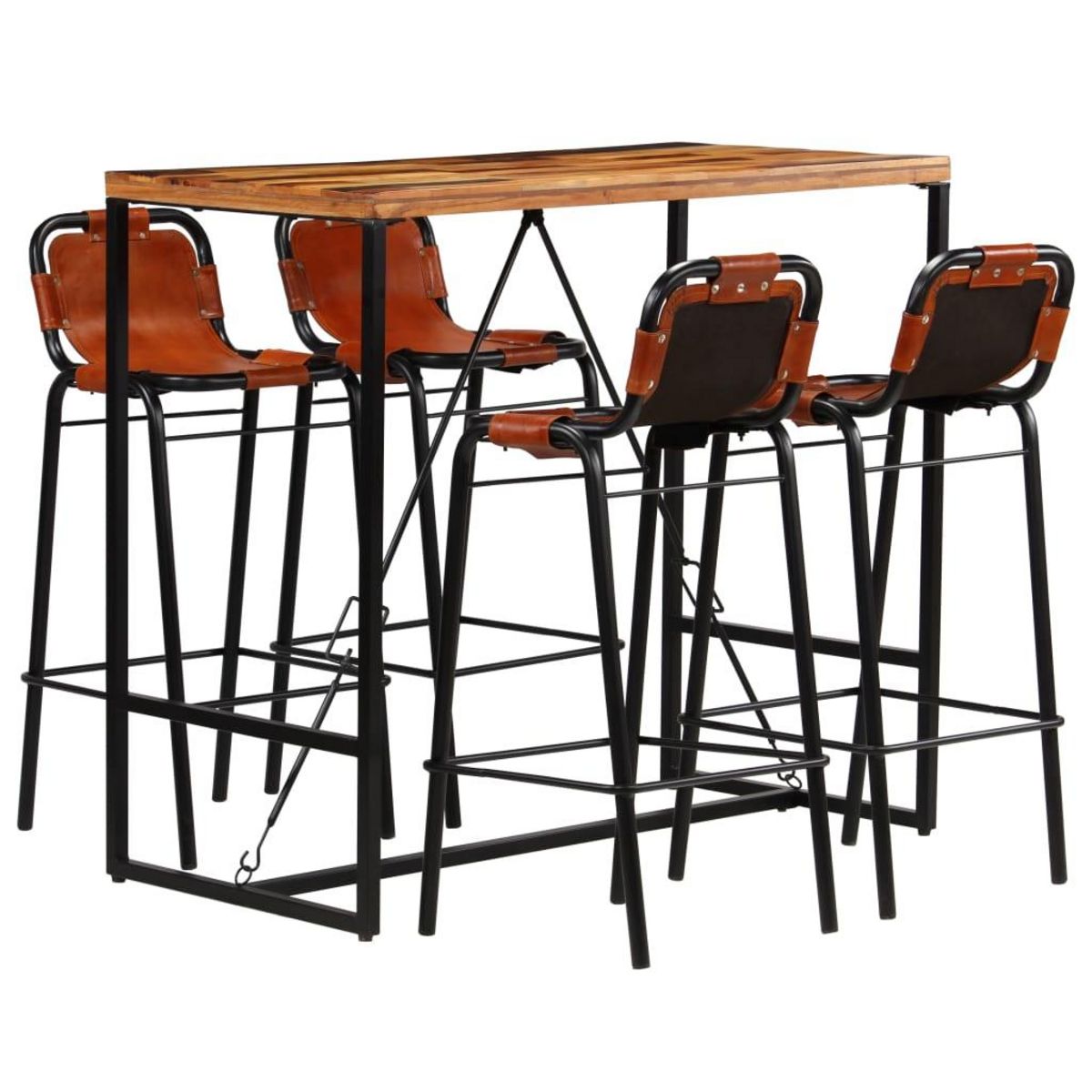 VIDAXL Ensemble de bar 5 pcs Bois massif recycle et cuir de chevre