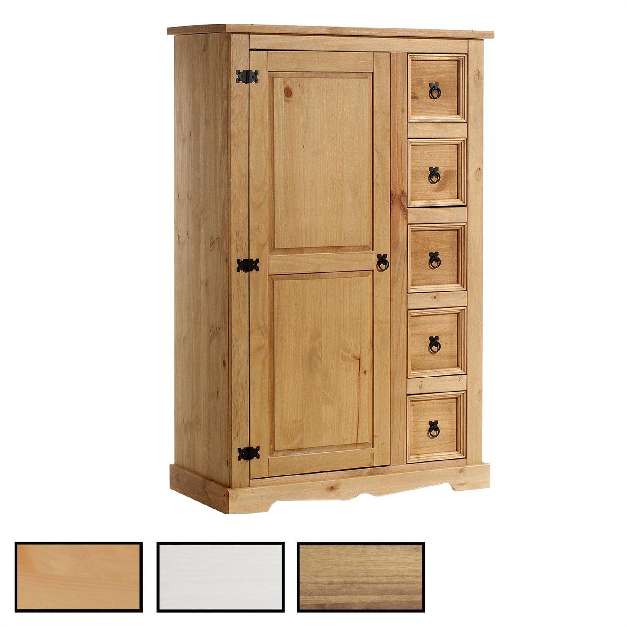 IDIMEX Buffet apothicaire en pin TEQUILA style mexicain, 1 portes et 5 tiroirs. Coloris disponibles : Blanc, Marron