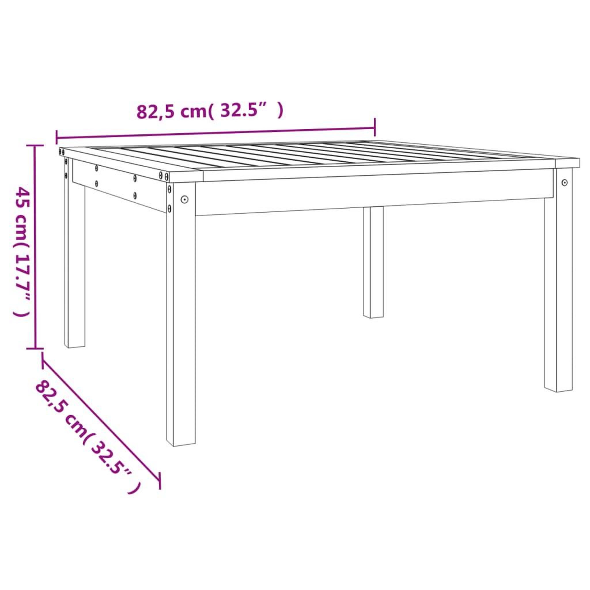 Voir la diapositive 6 : VIDAXL Table de jardin gris 82,5x82,5x45 cm bois massif de pin